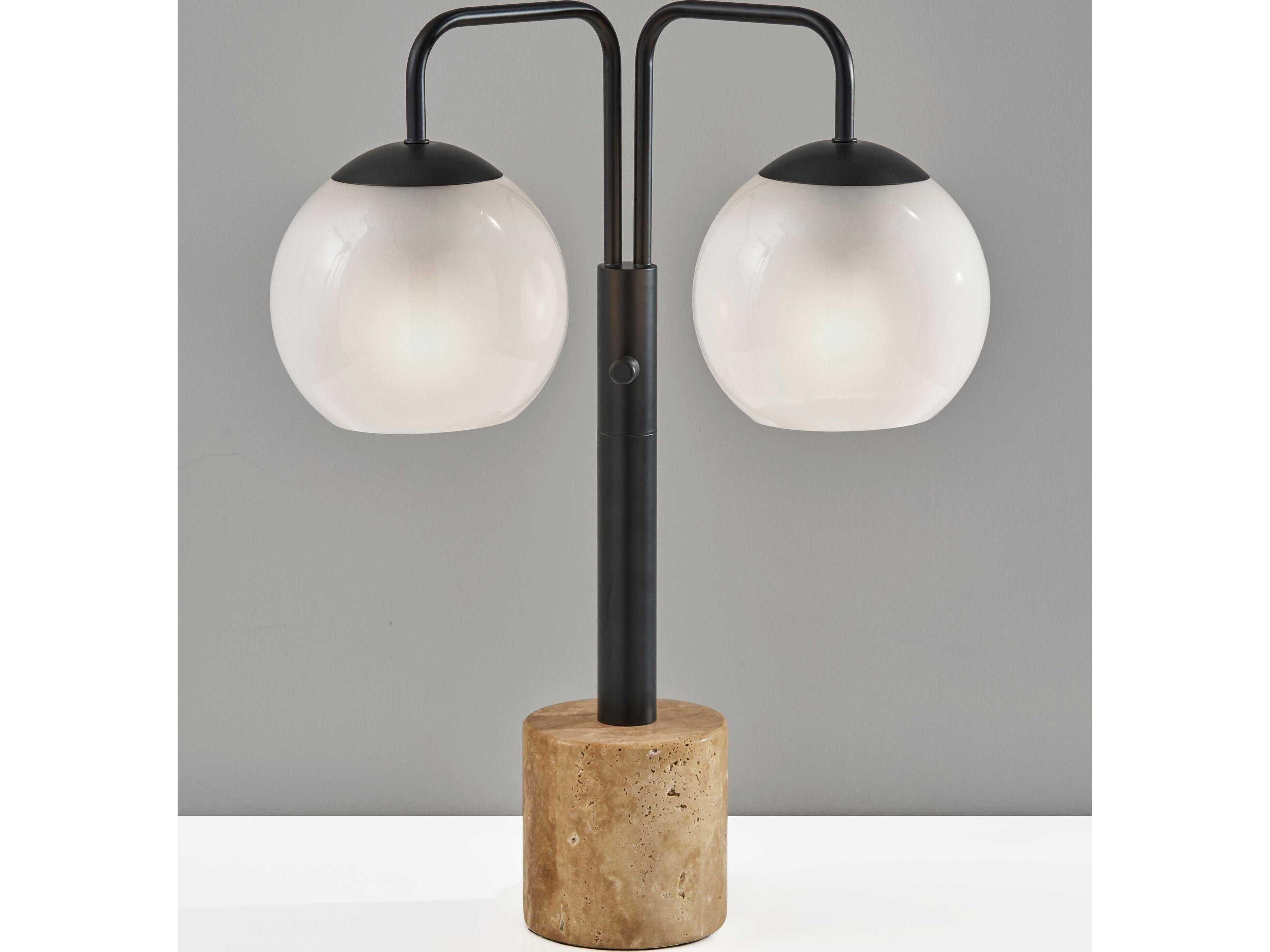 Adesso Stockton Black White Glosted Glass Table Lamp