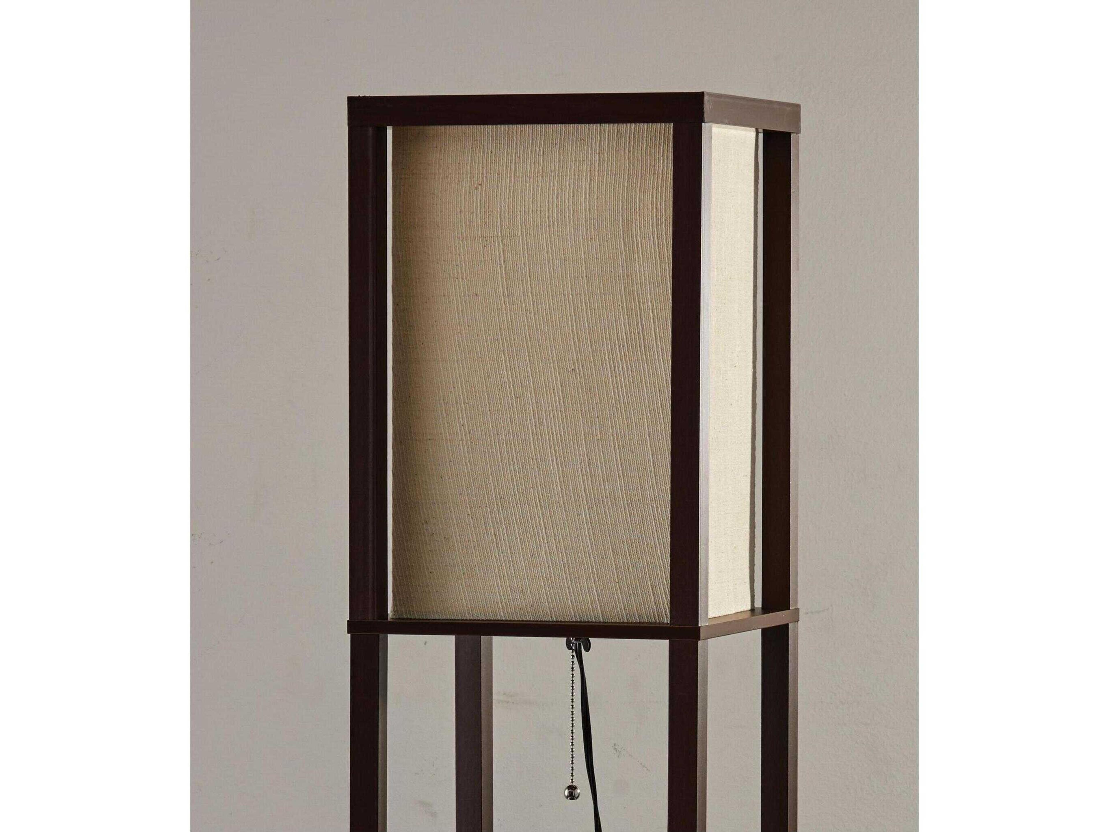 Adesso Wright Walnut Natural Textured Fabric Brown Floor Lamp