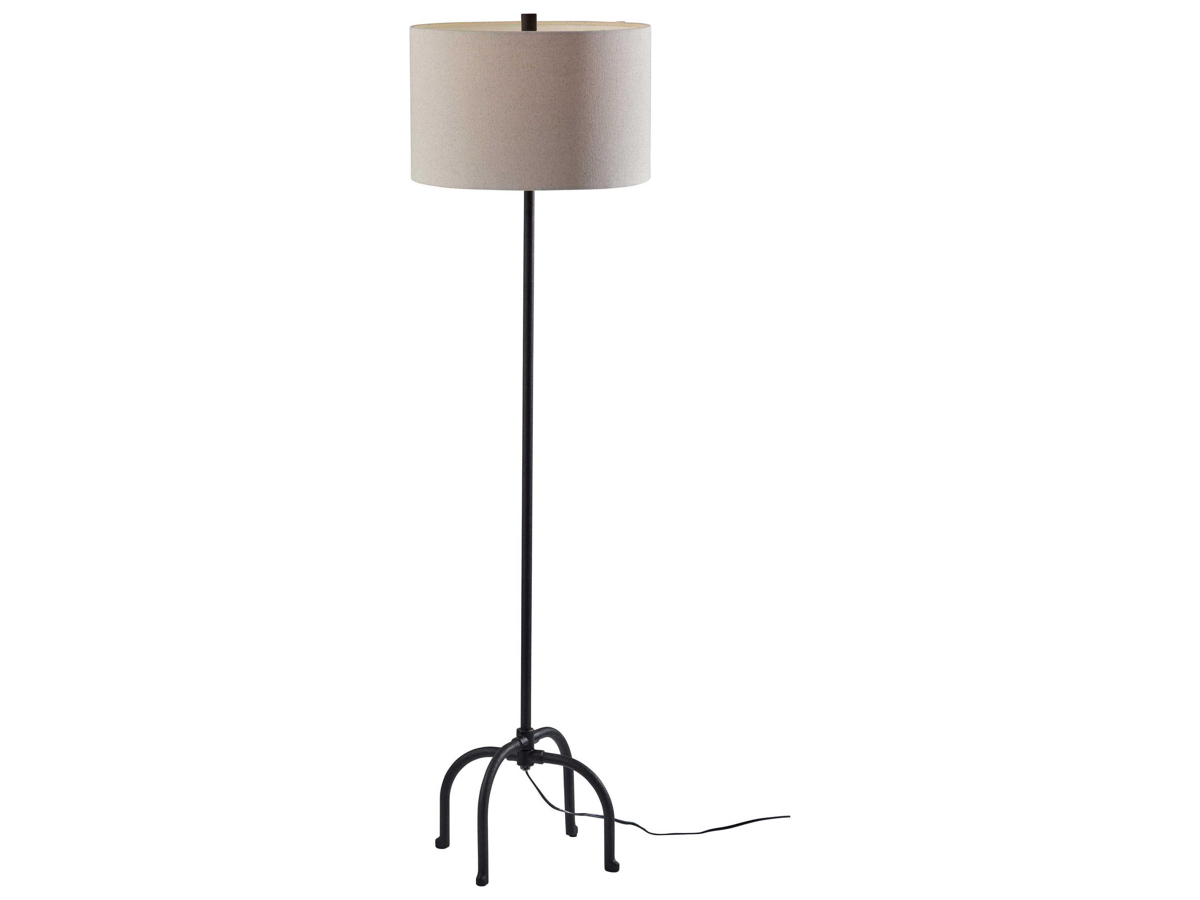 Silos Floor Lamp in Black with Beige Drum Shade