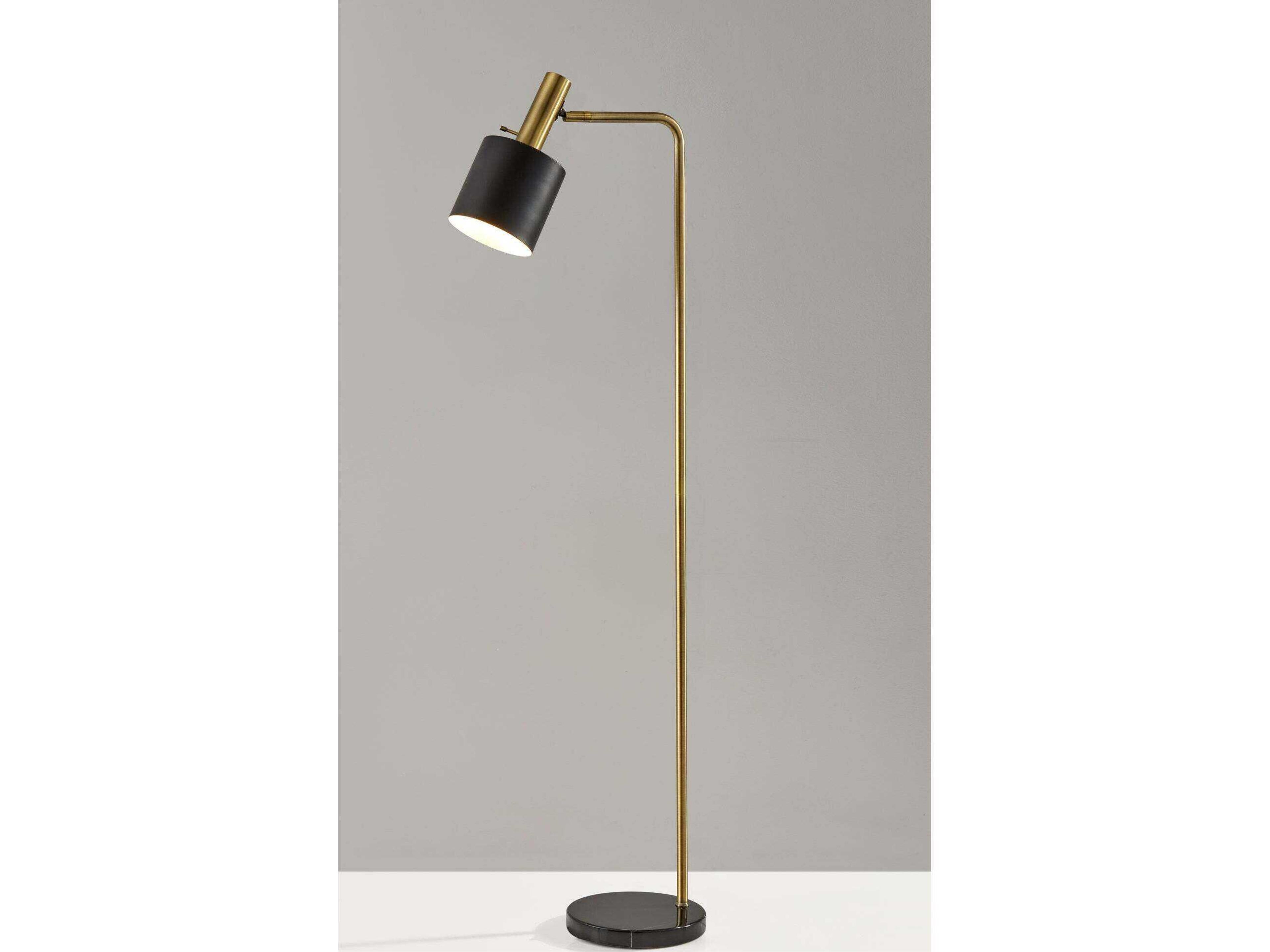 Adesso Emmett Antique Brass Black Painted Metal Floor Lamp