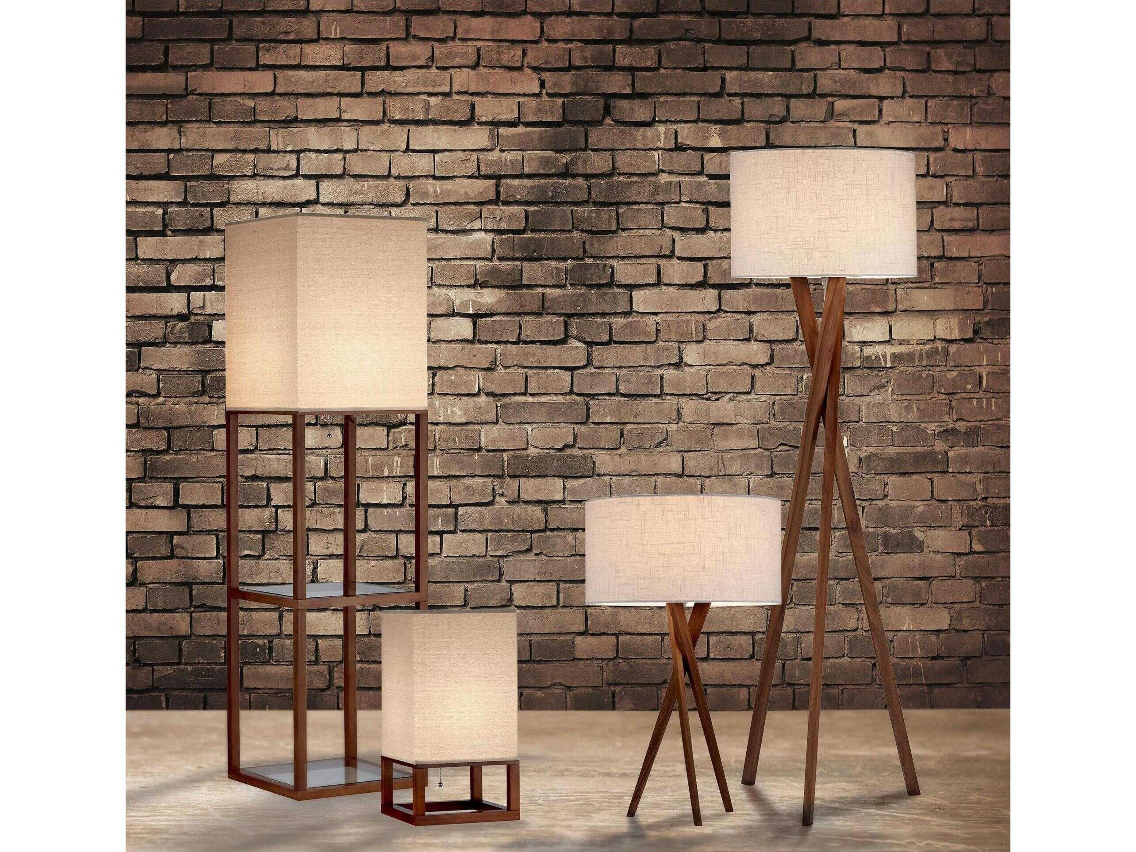 Adesso Brooklyn Walnut White Textured Linen Wood Buffet Lamp