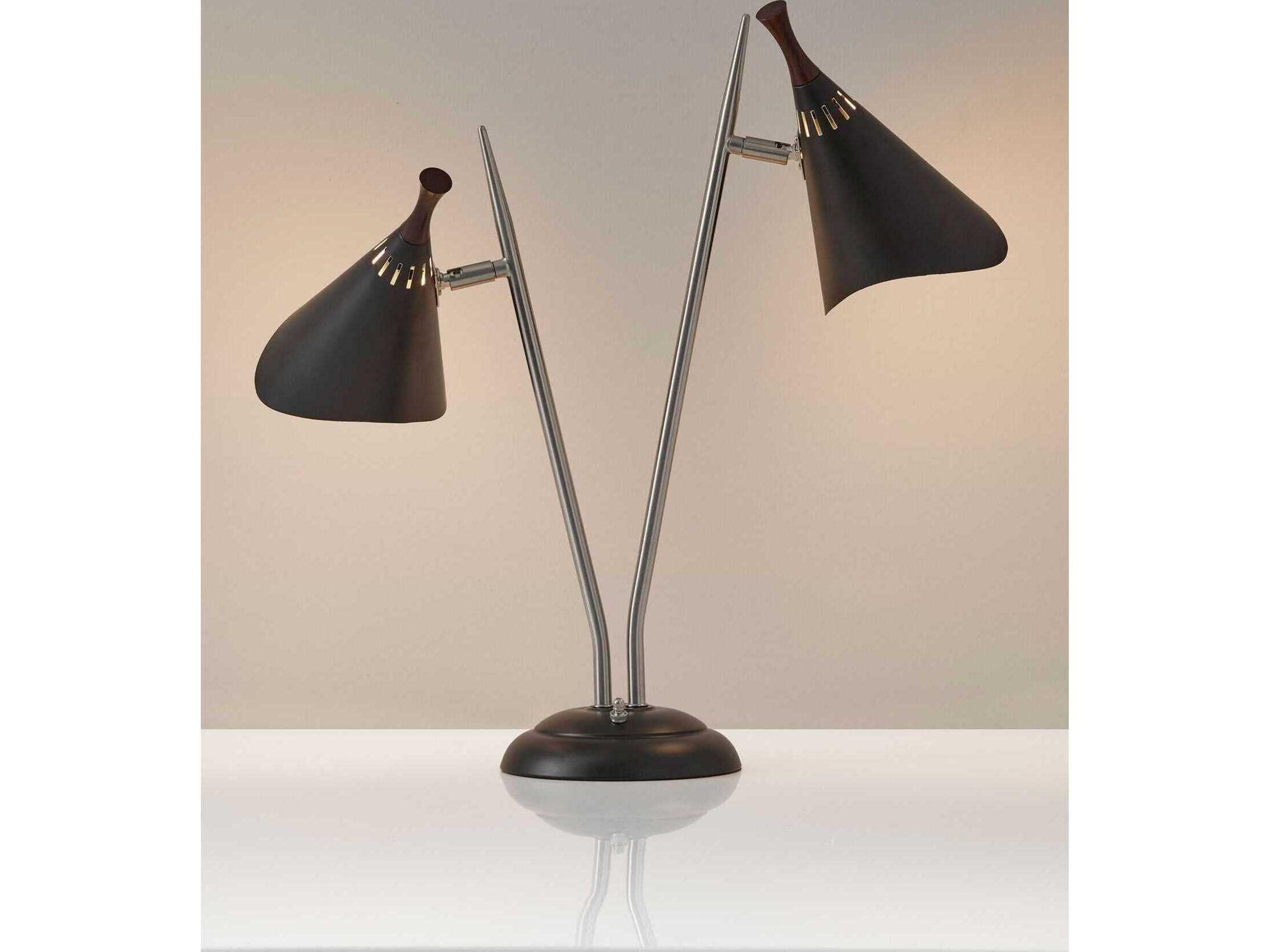 Adesso Draper Brushed Steel Black Painted Metal Desk Lamp