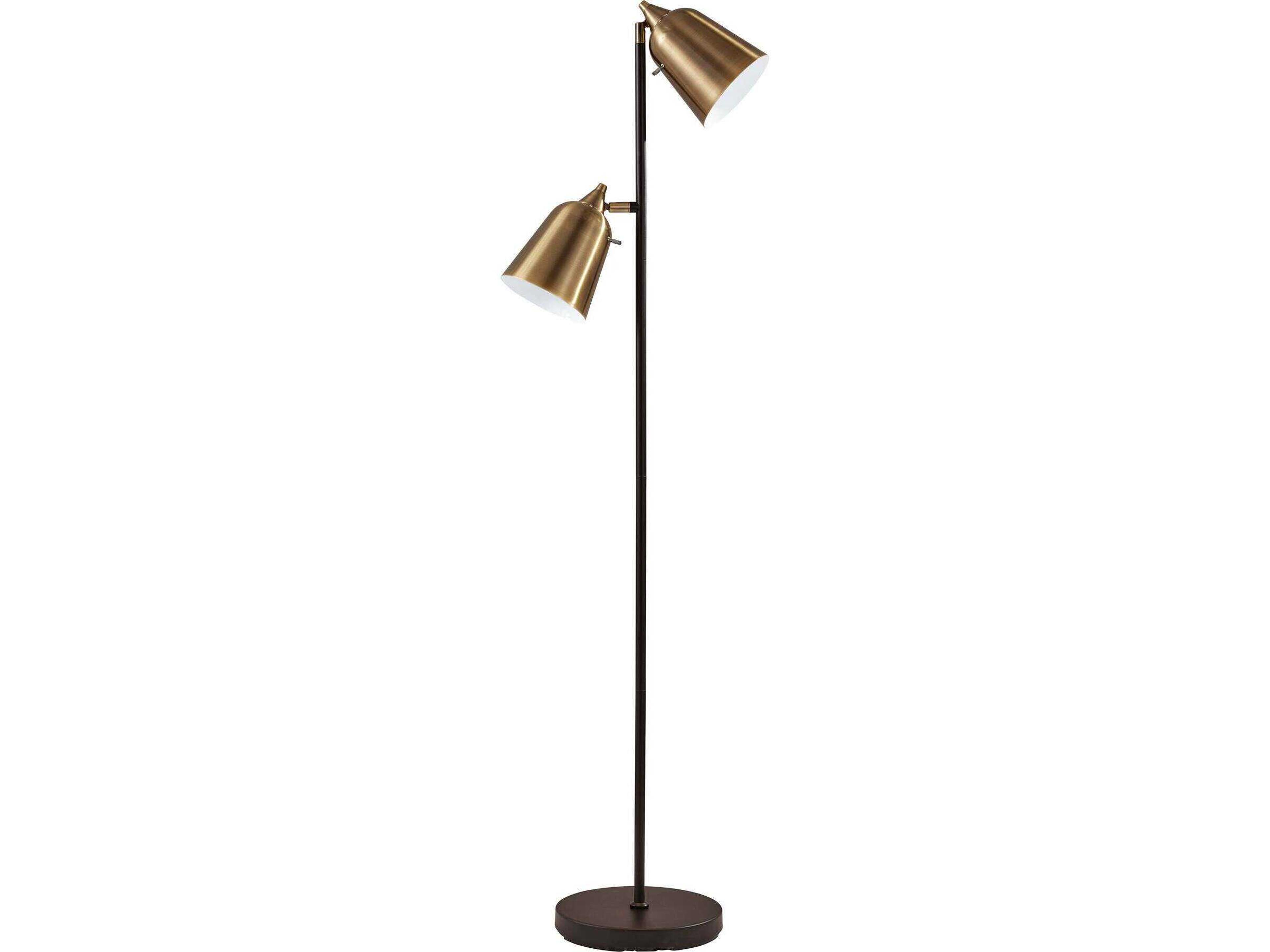 Adesso Malcolm Matte Black Antique Brass Metal Floor Lamp