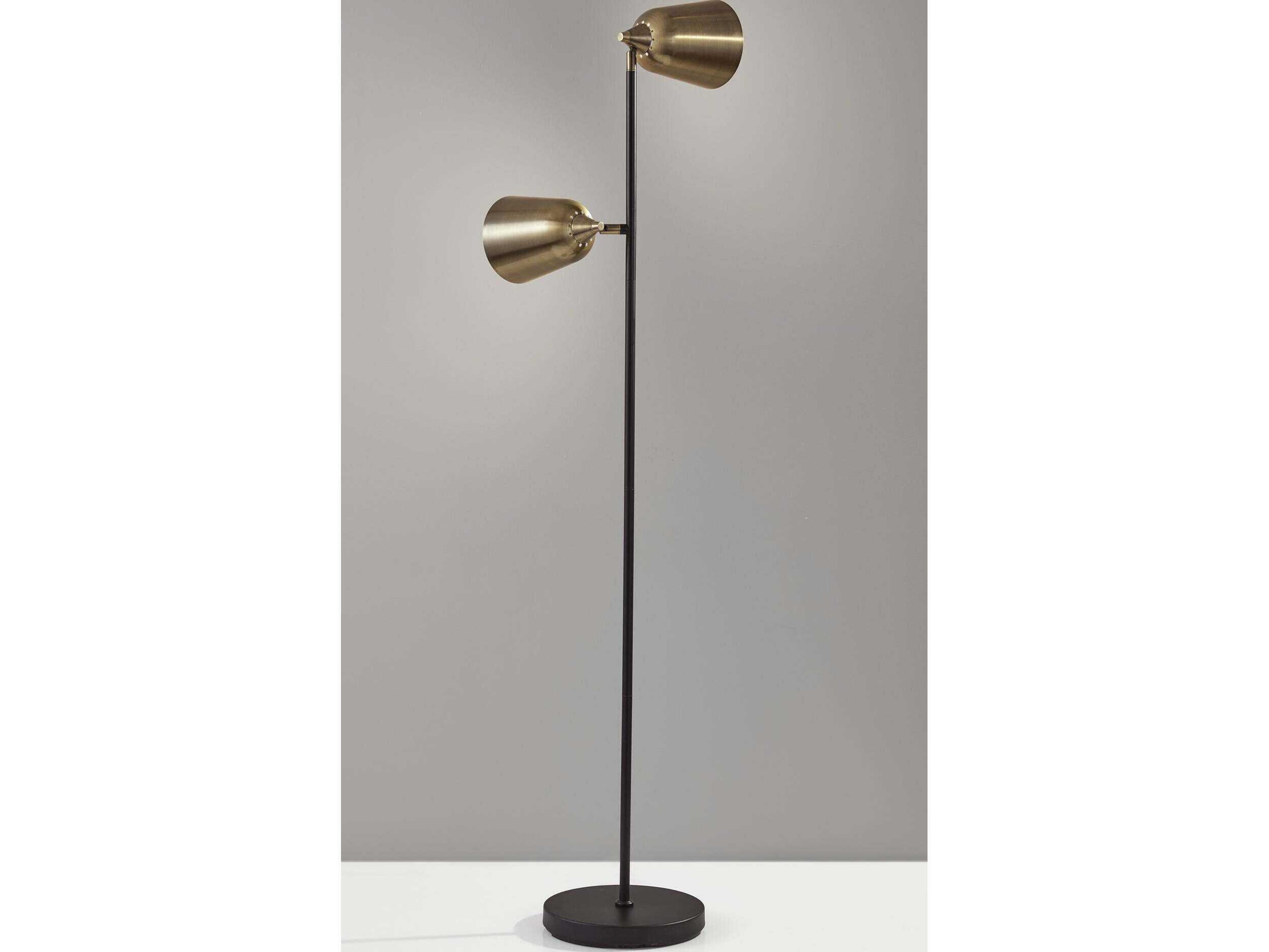 Adesso Malcolm Matte Black Antique Brass Metal Floor Lamp