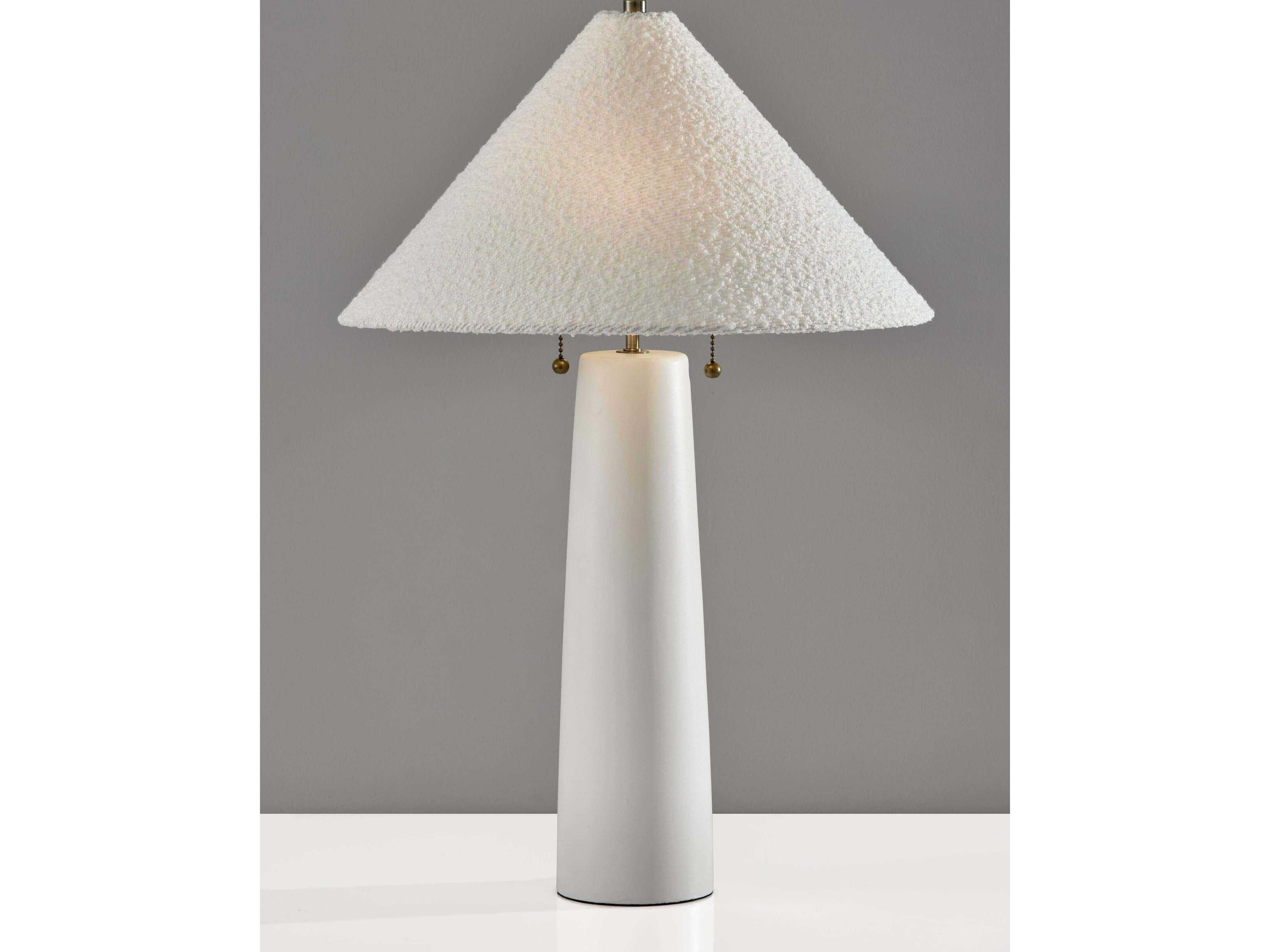 Adesso Waylon White Antique Brass Boucle Fabric Table Lamp