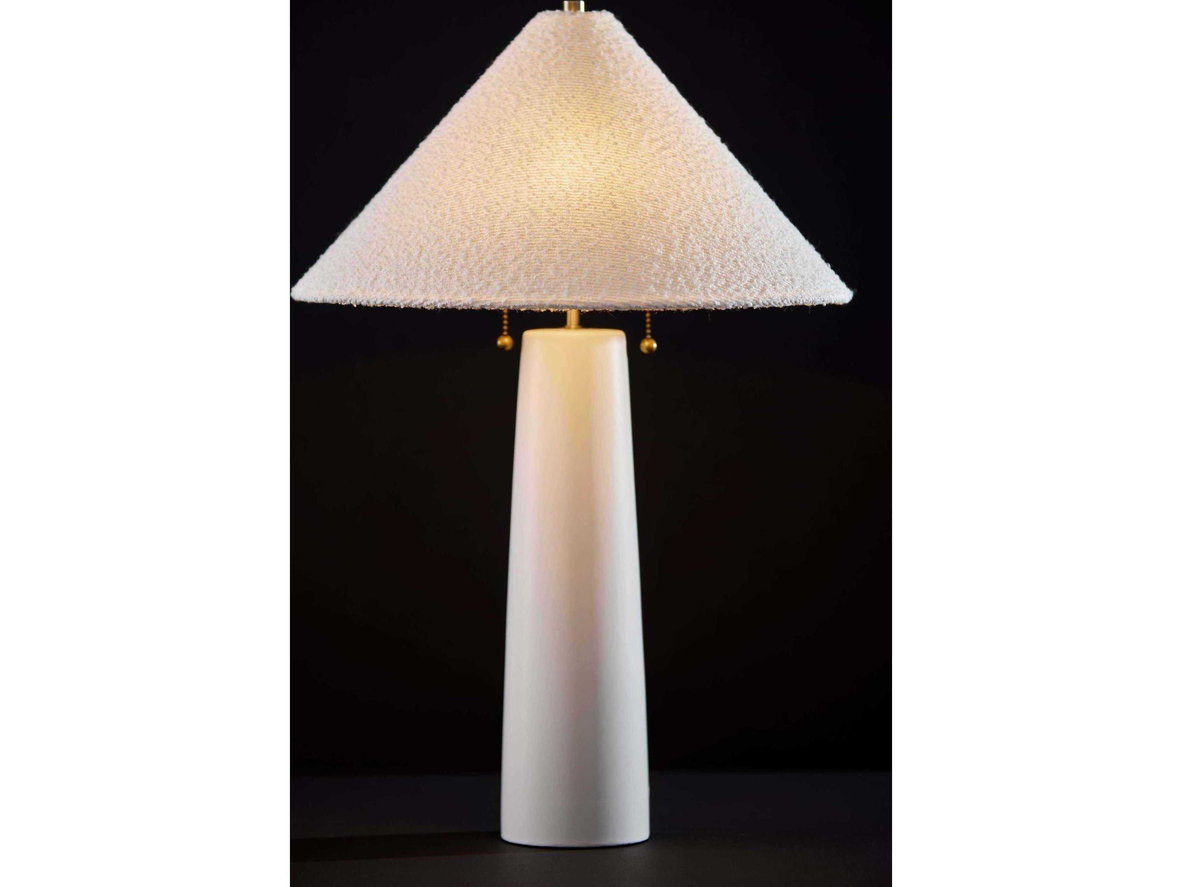 Adesso Waylon White Antique Brass Boucle Fabric Table Lamp