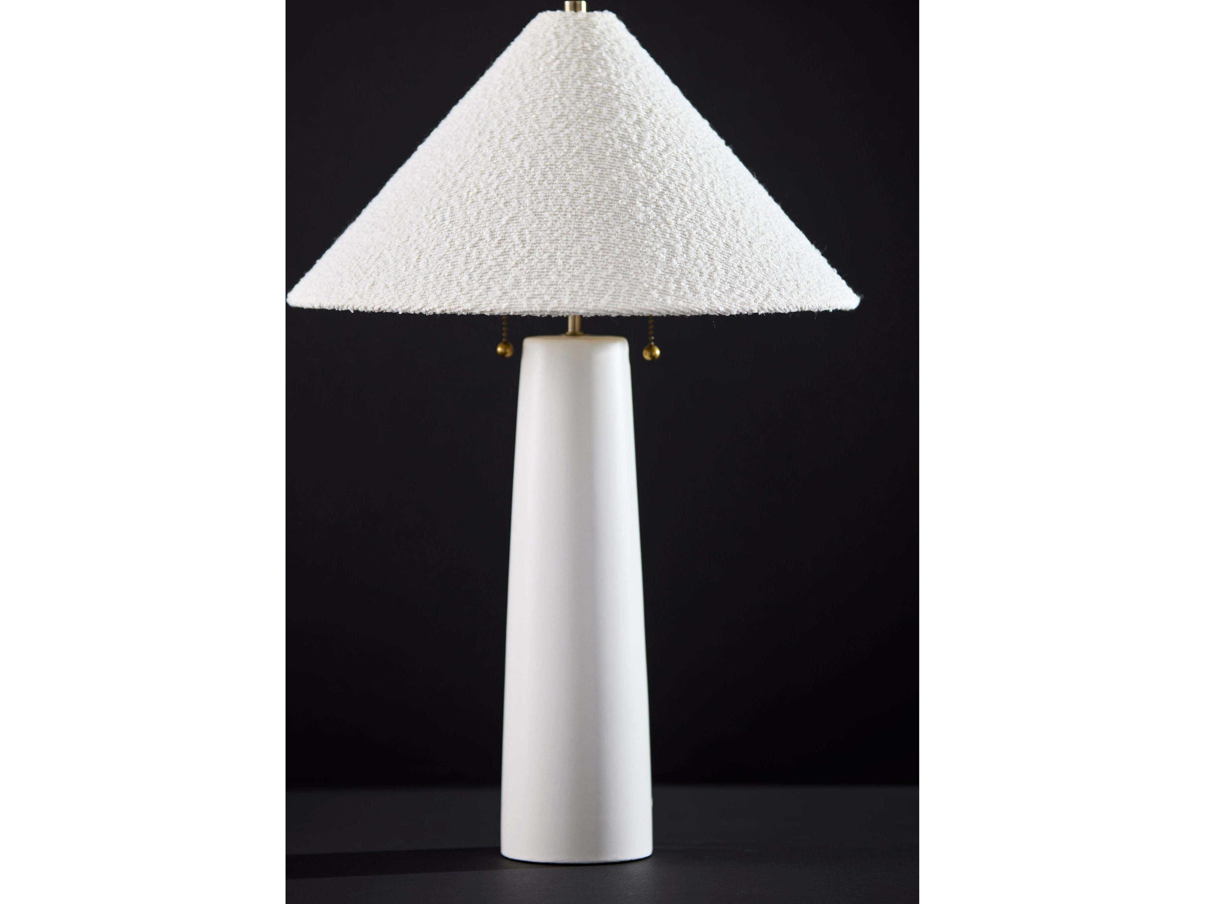 Adesso Waylon White Antique Brass Boucle Fabric Table Lamp