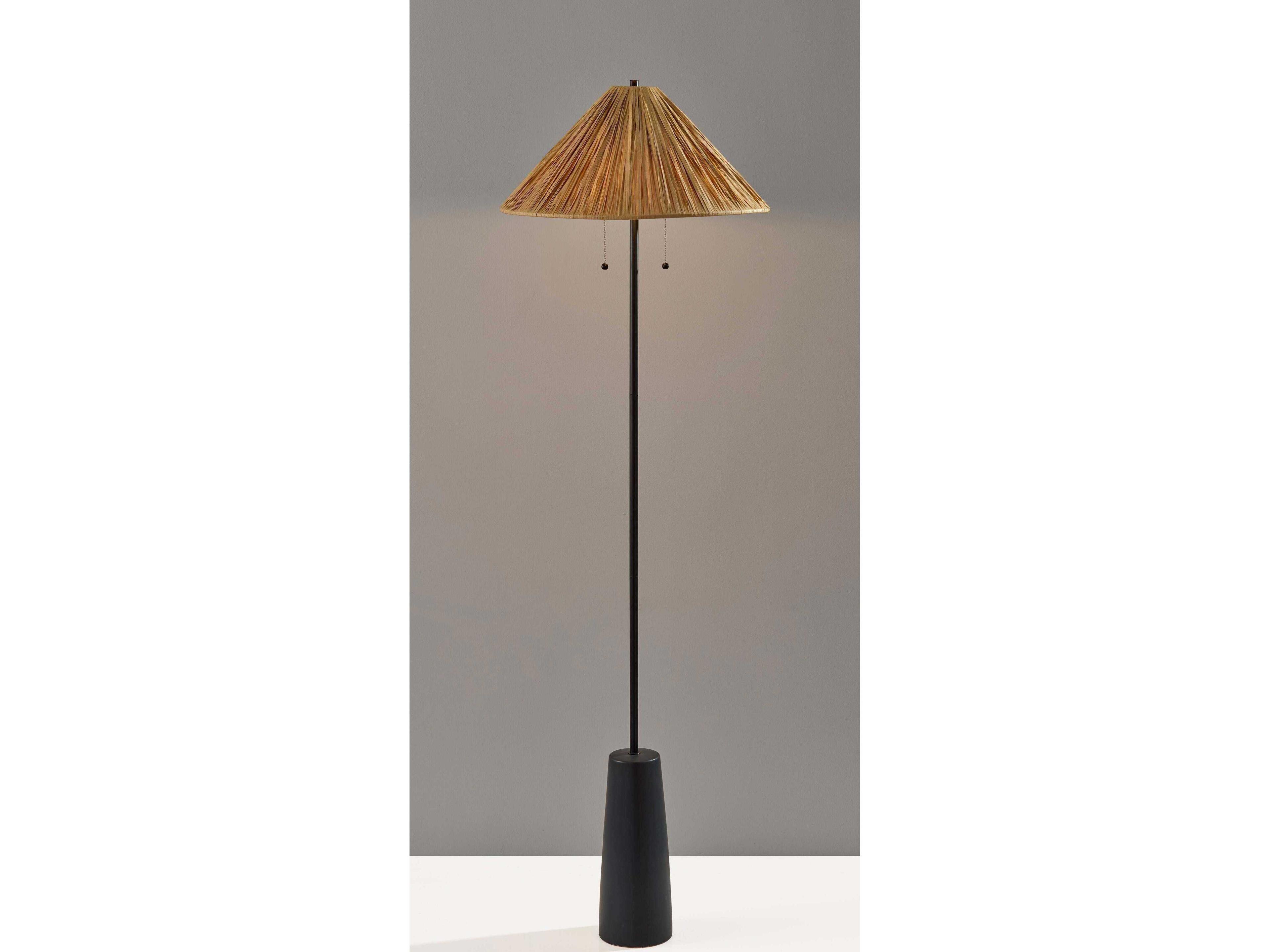 Adesso Waylon Black Raffia Grass Floor Lamp