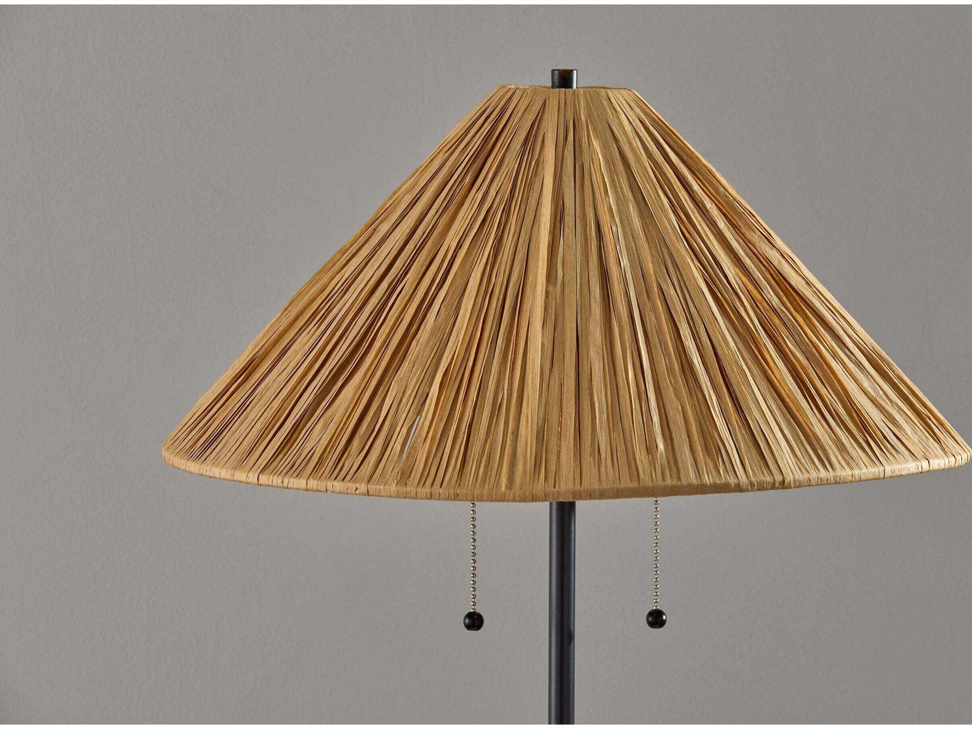 Adesso Waylon Black Raffia Grass Floor Lamp