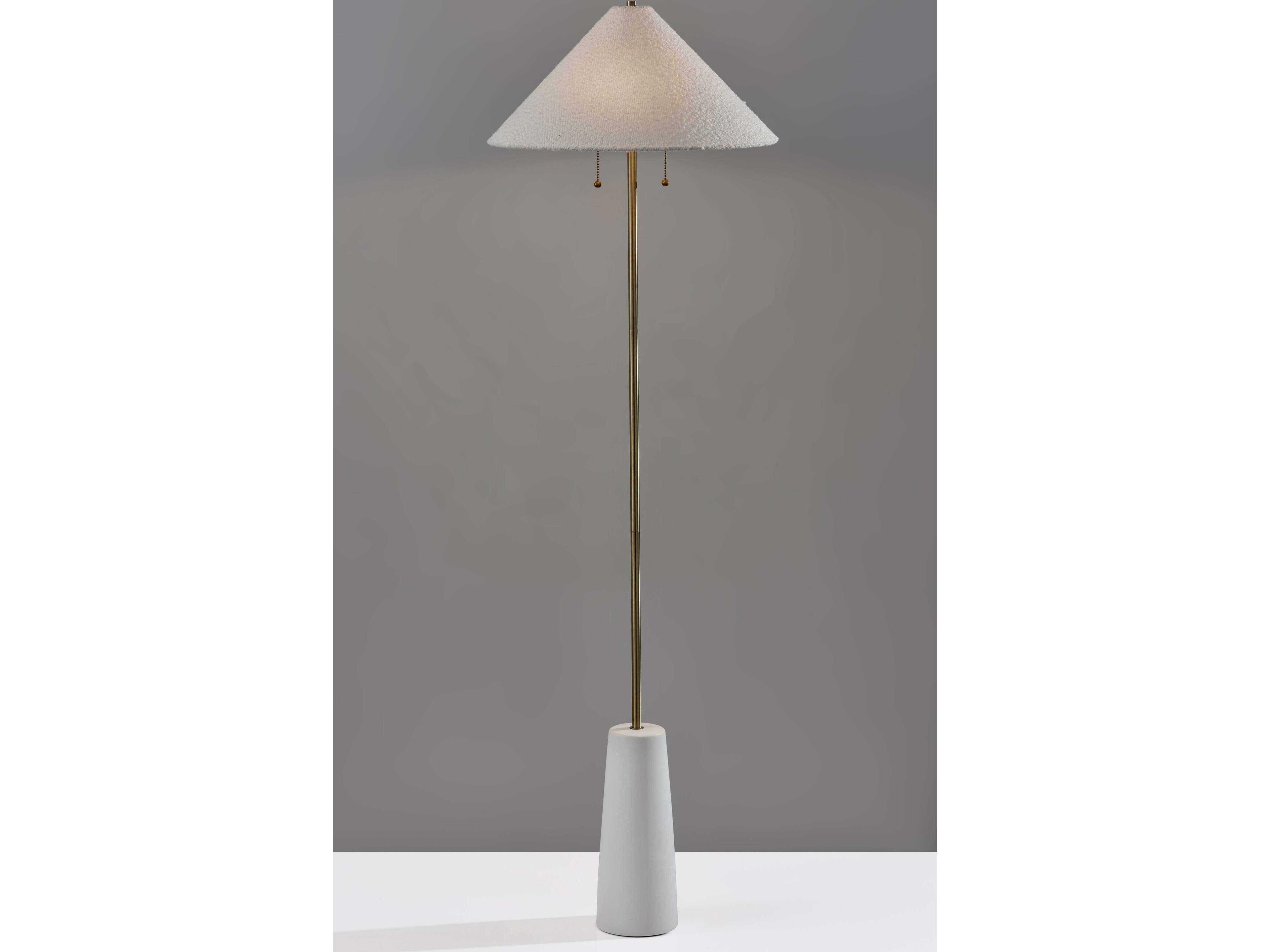 Adesso Waylon White Antique Brass Boucle Fabric Floor Lamp
