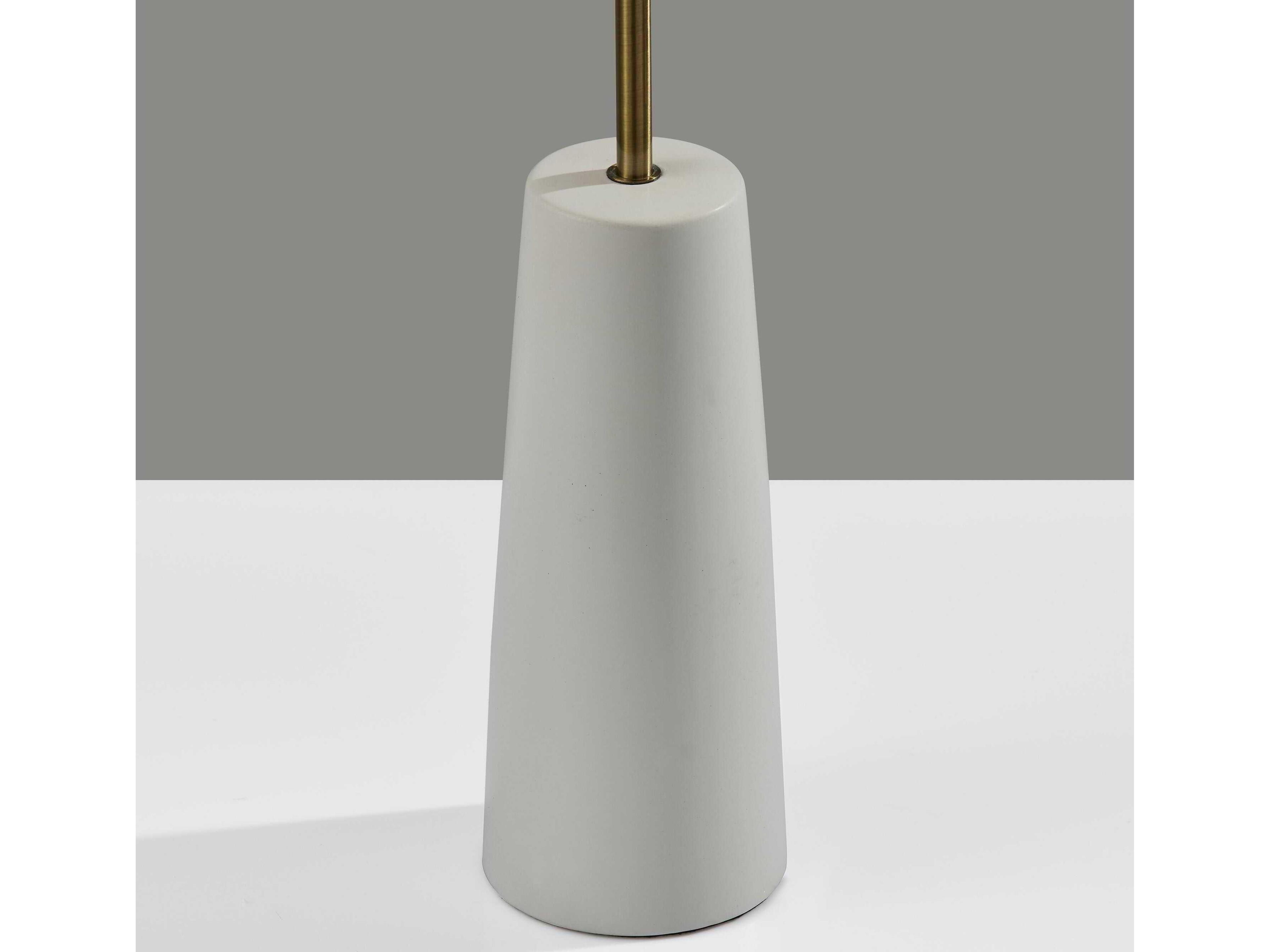 Adesso Waylon White Antique Brass Boucle Fabric Floor Lamp