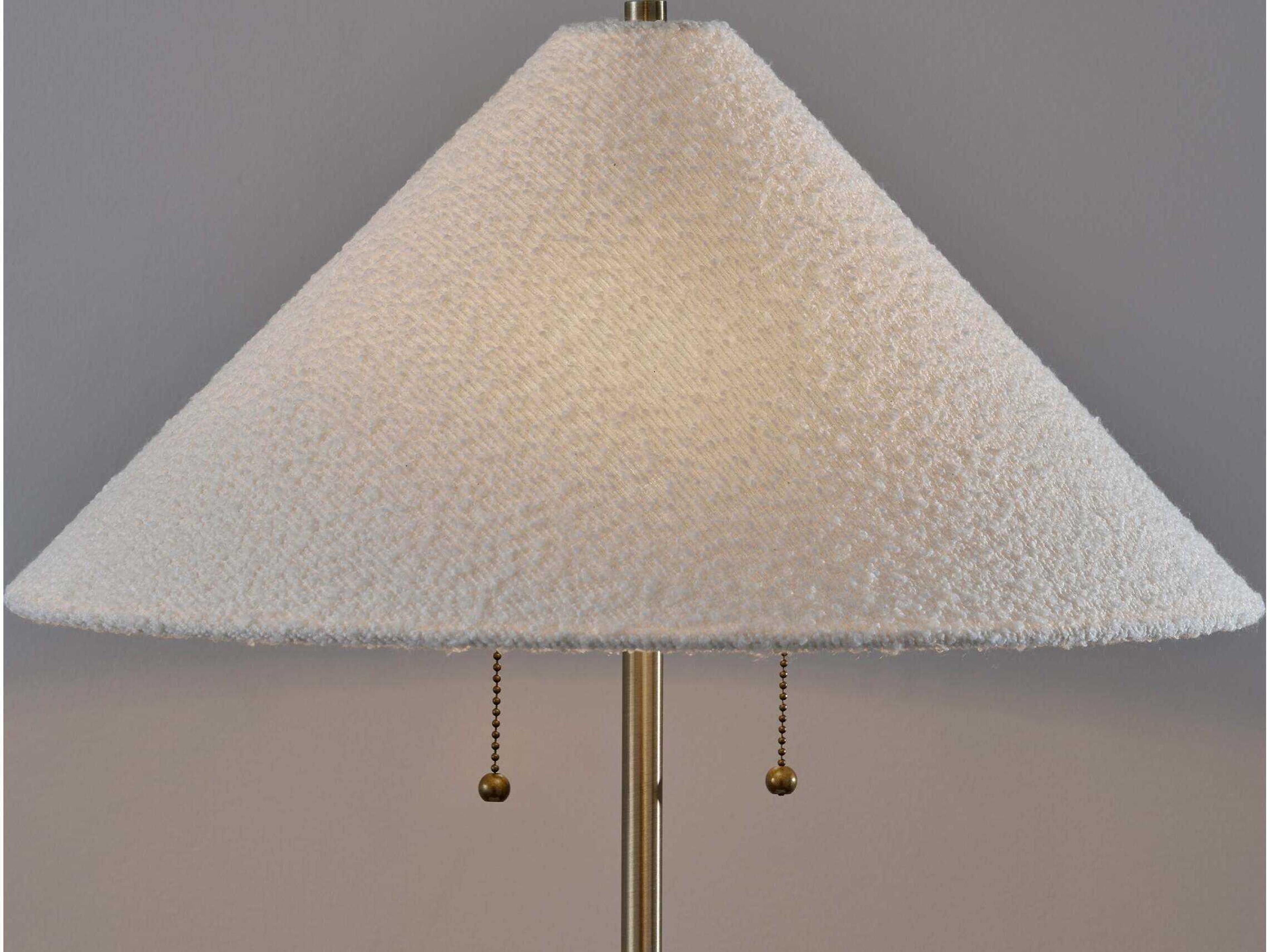 Adesso Waylon White Antique Brass Boucle Fabric Floor Lamp