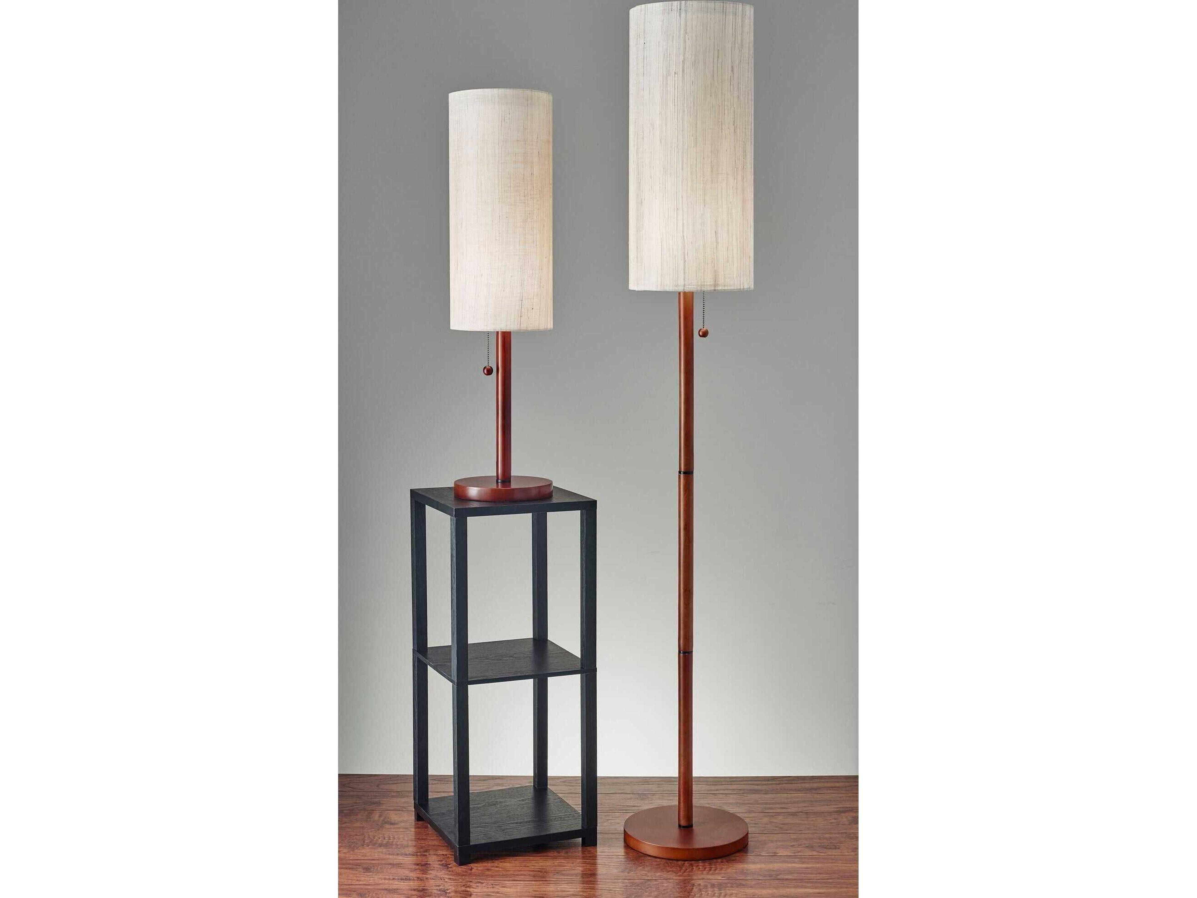Adesso Hamptons Walnut Eucalyptus Textured Beige Linen Wood Buffet Lamp