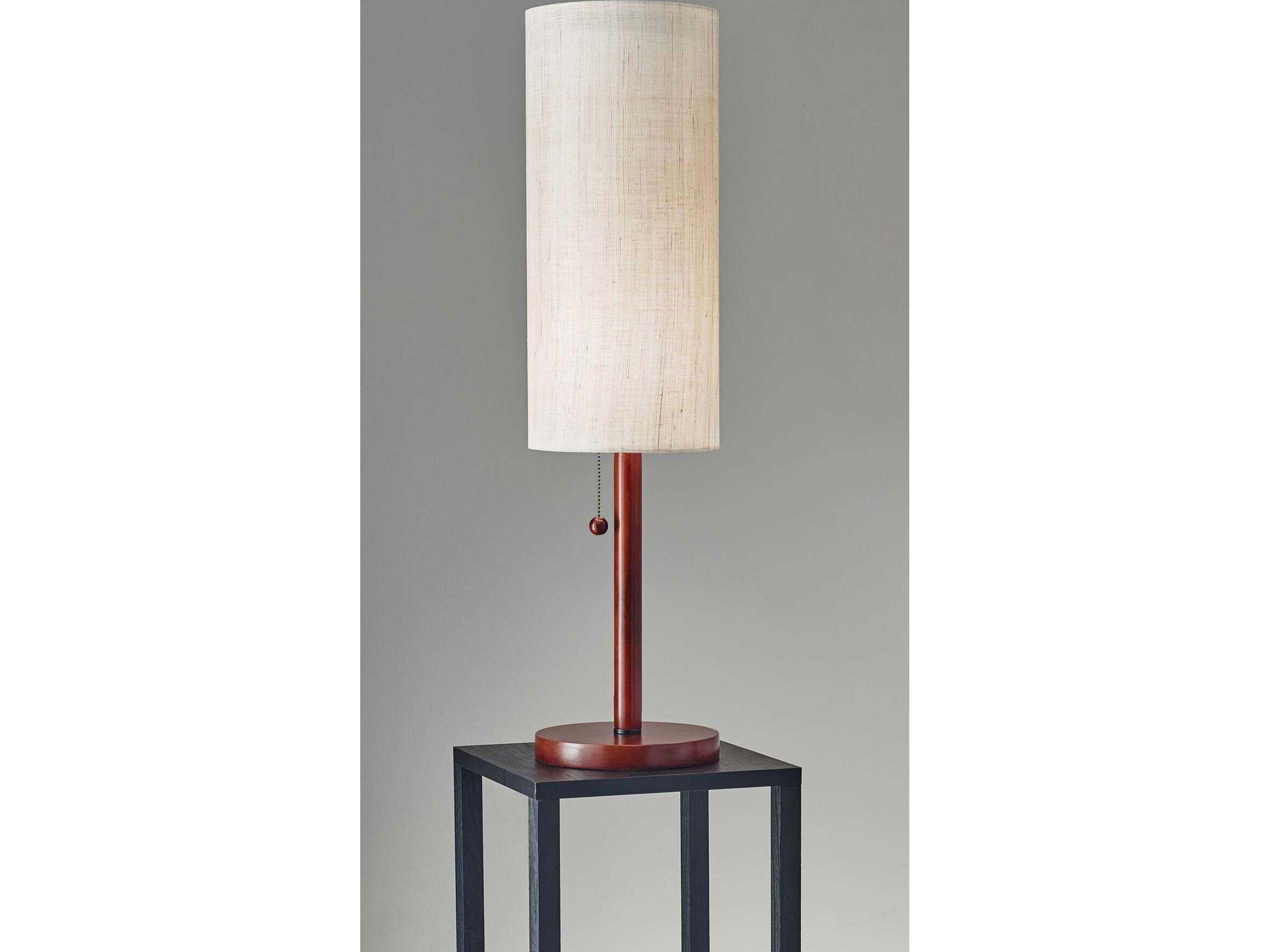 Adesso Hamptons Walnut Eucalyptus Textured Beige Linen Wood Buffet Lamp