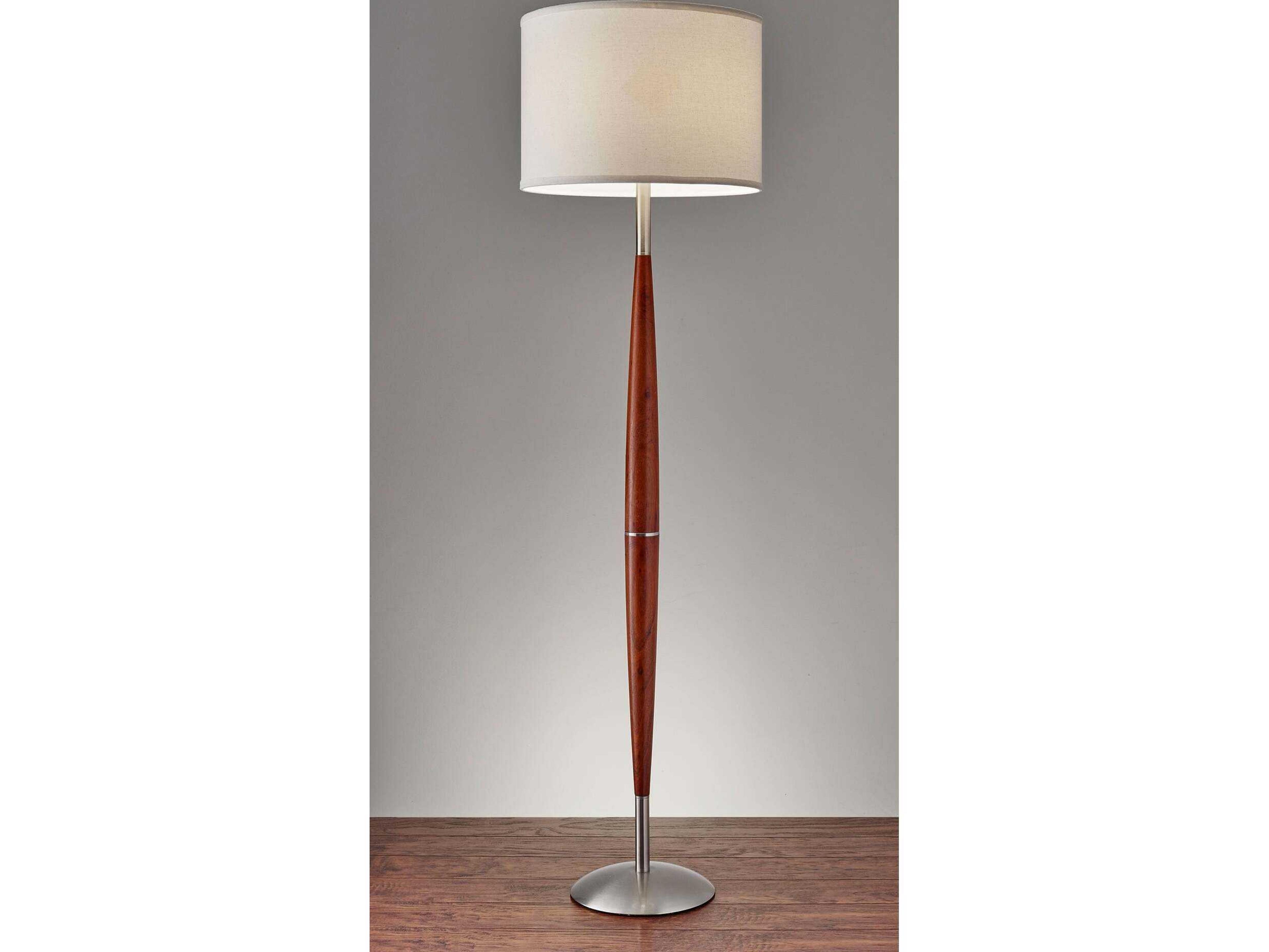 Adesso Hudson Maple Eucalyptus White Poly Cotton Brown Floor Lamp