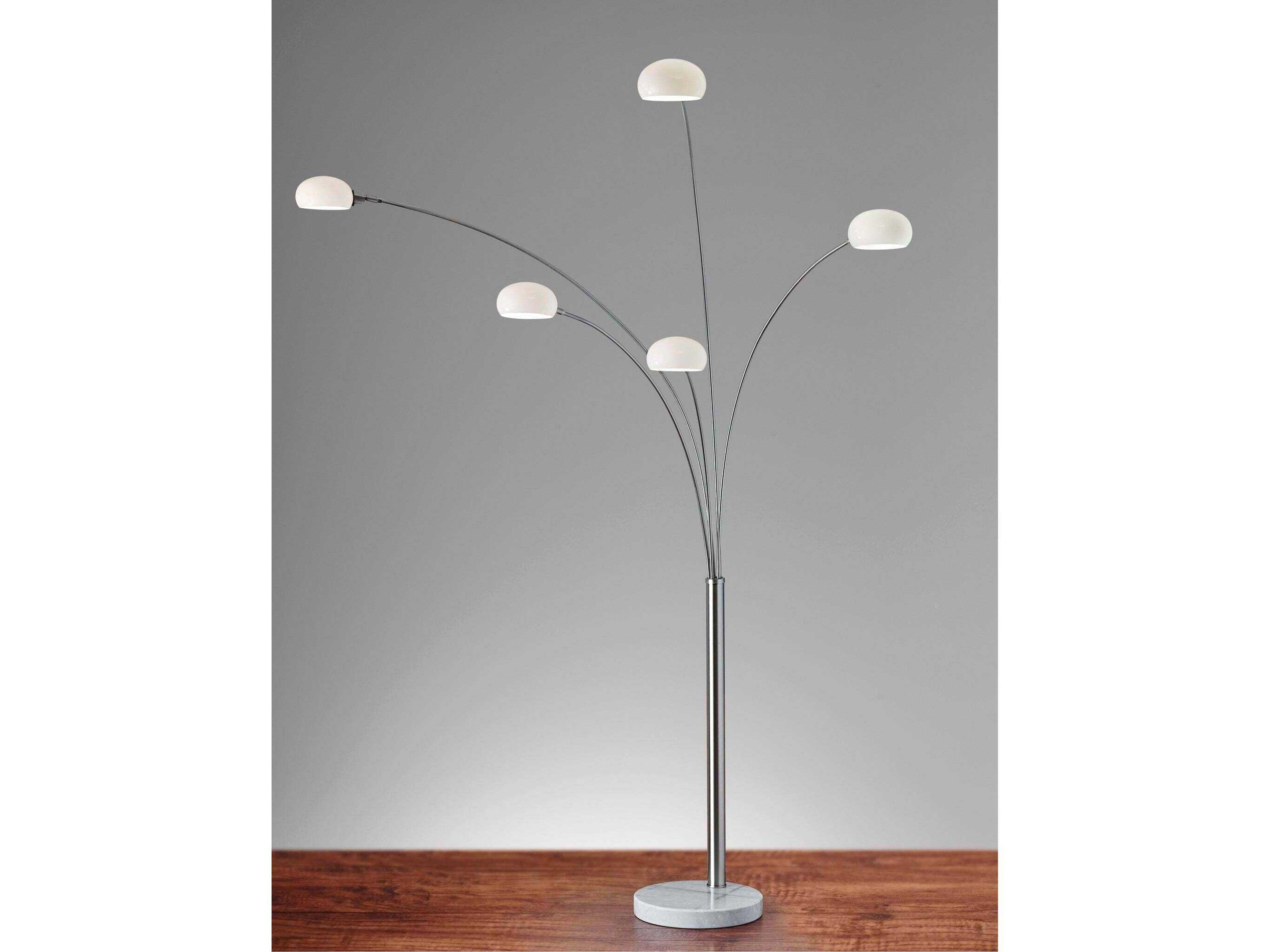 Adesso Luna Brushed Steel White Milk Glass Silver Floor Lamp