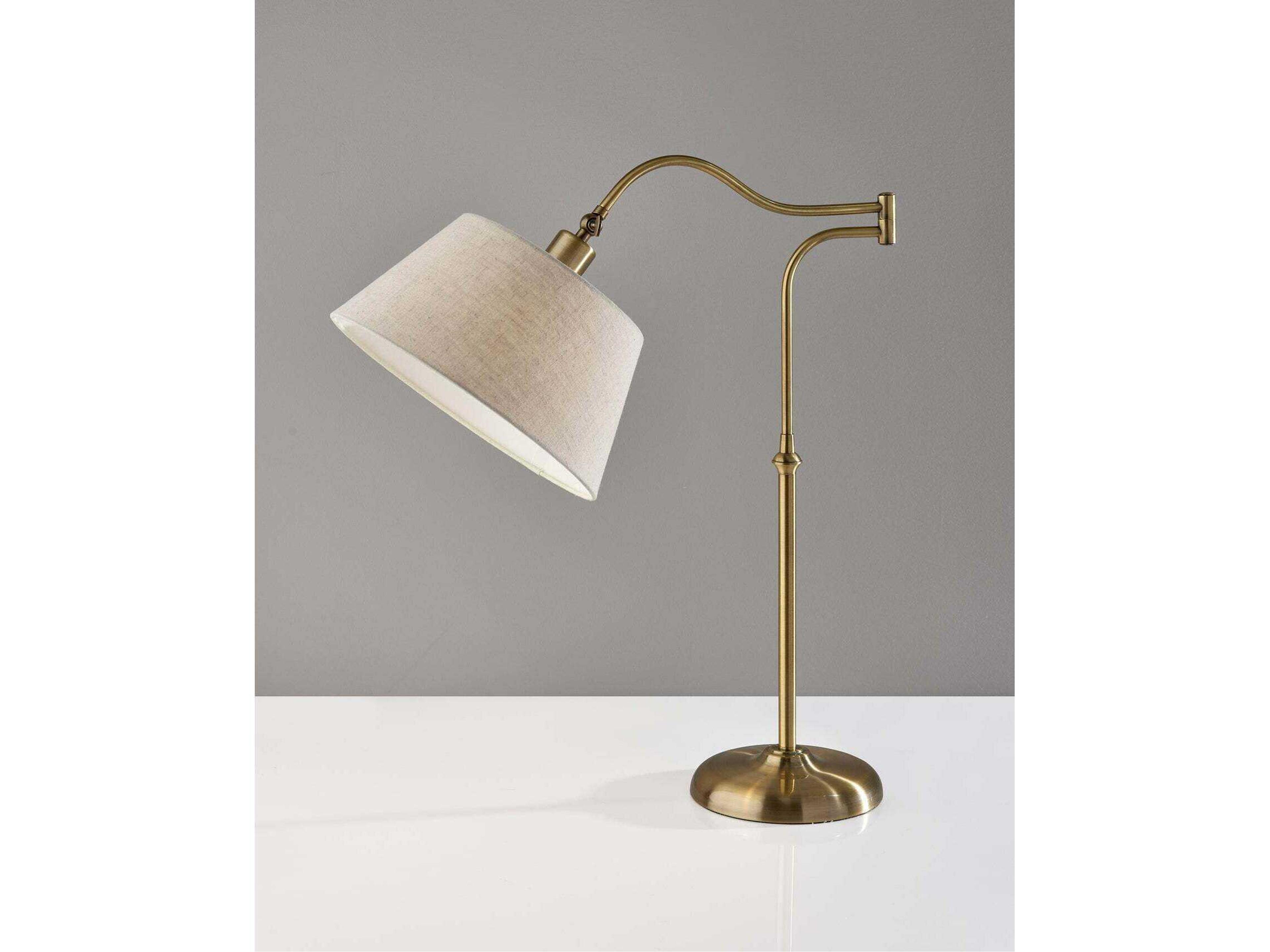 Adesso Rodeo Antique Brass Cream Textured Fabric Buffet Lamp