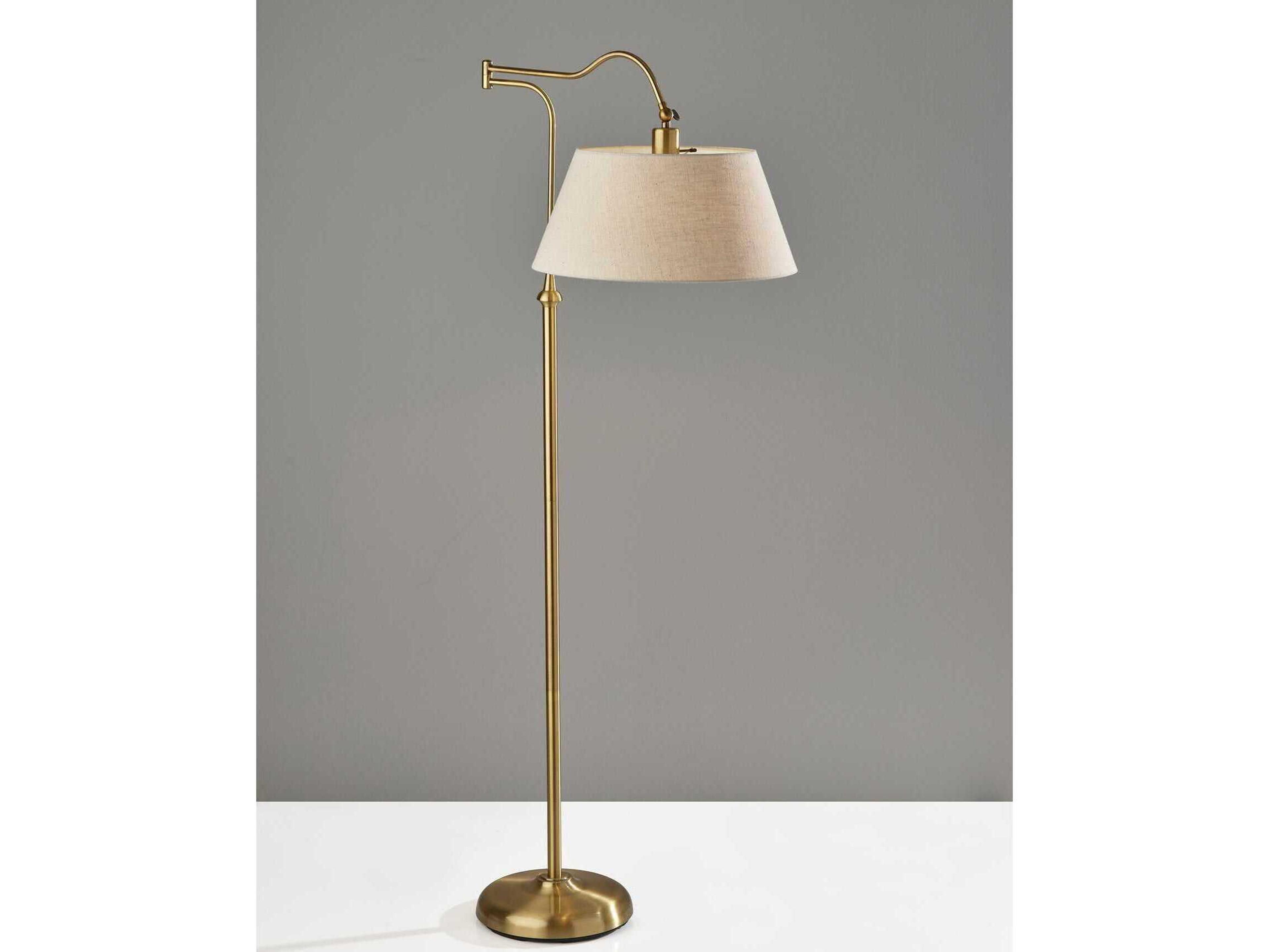 Adesso Rodeo Antique Brass Cream Textured Fabric Floor Lamp