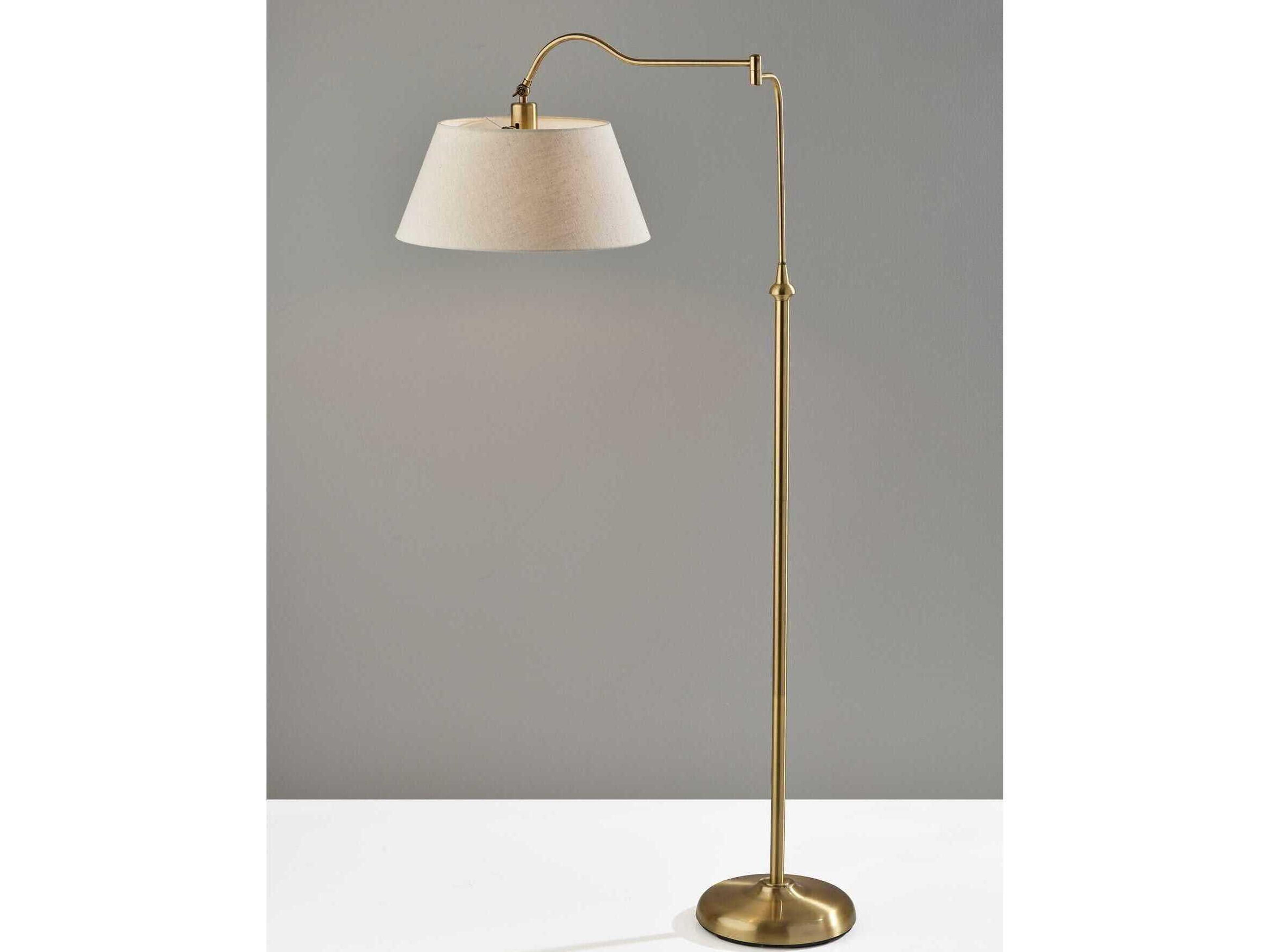 Adesso Rodeo Antique Brass Cream Textured Fabric Floor Lamp