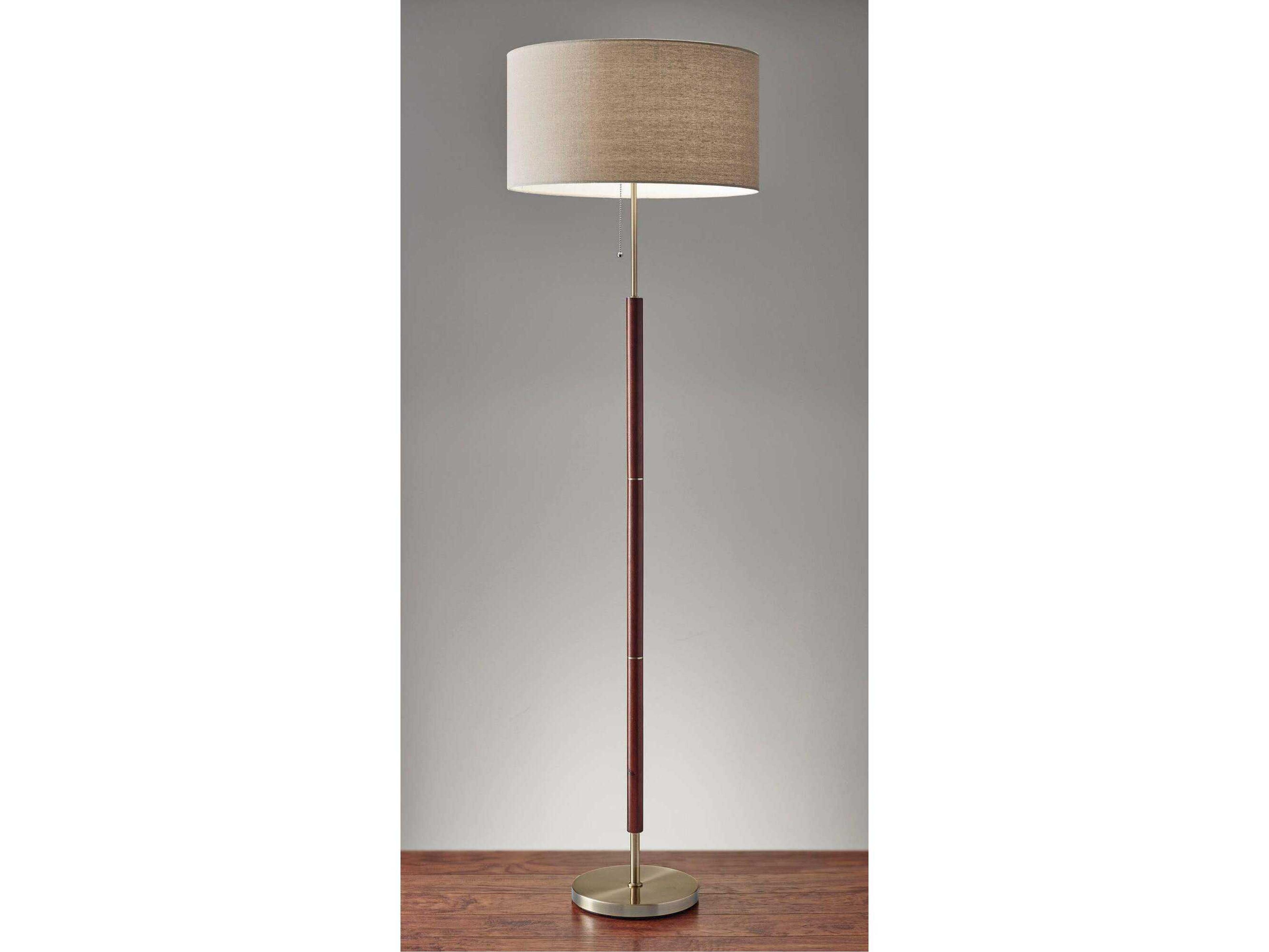 Adesso Hamilton Walnut Antique Brass Natural Linen Floor Lamp