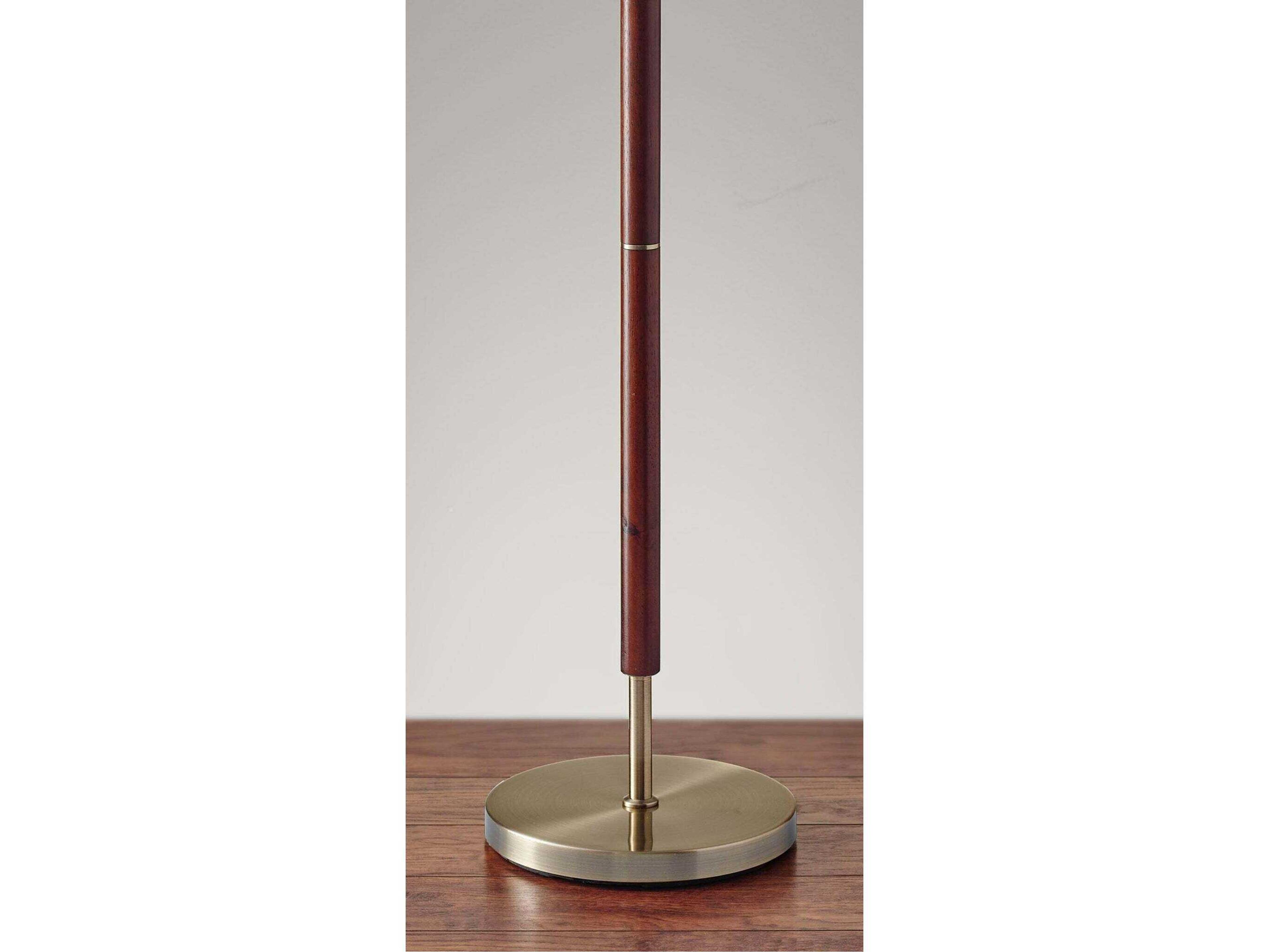 Adesso Hamilton Walnut Antique Brass Natural Linen Floor Lamp