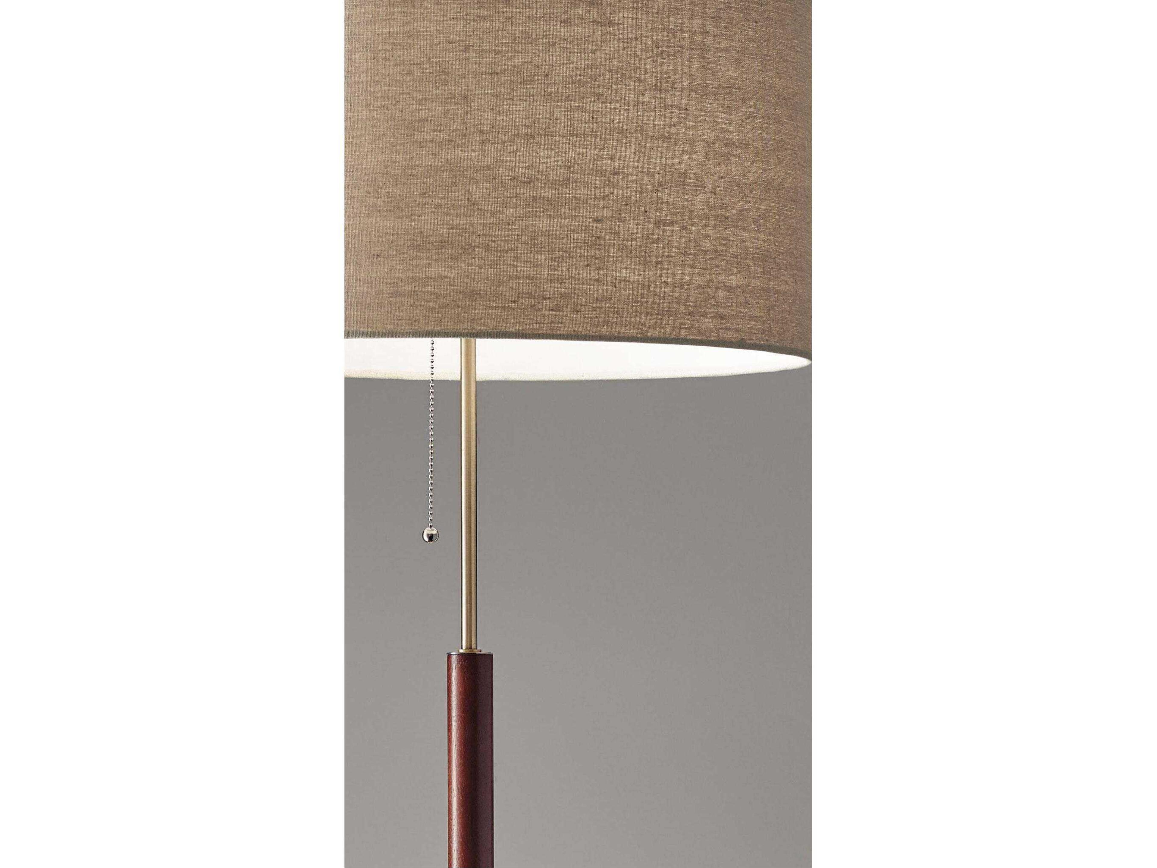 Adesso Hamilton Walnut Antique Brass Natural Linen Floor Lamp