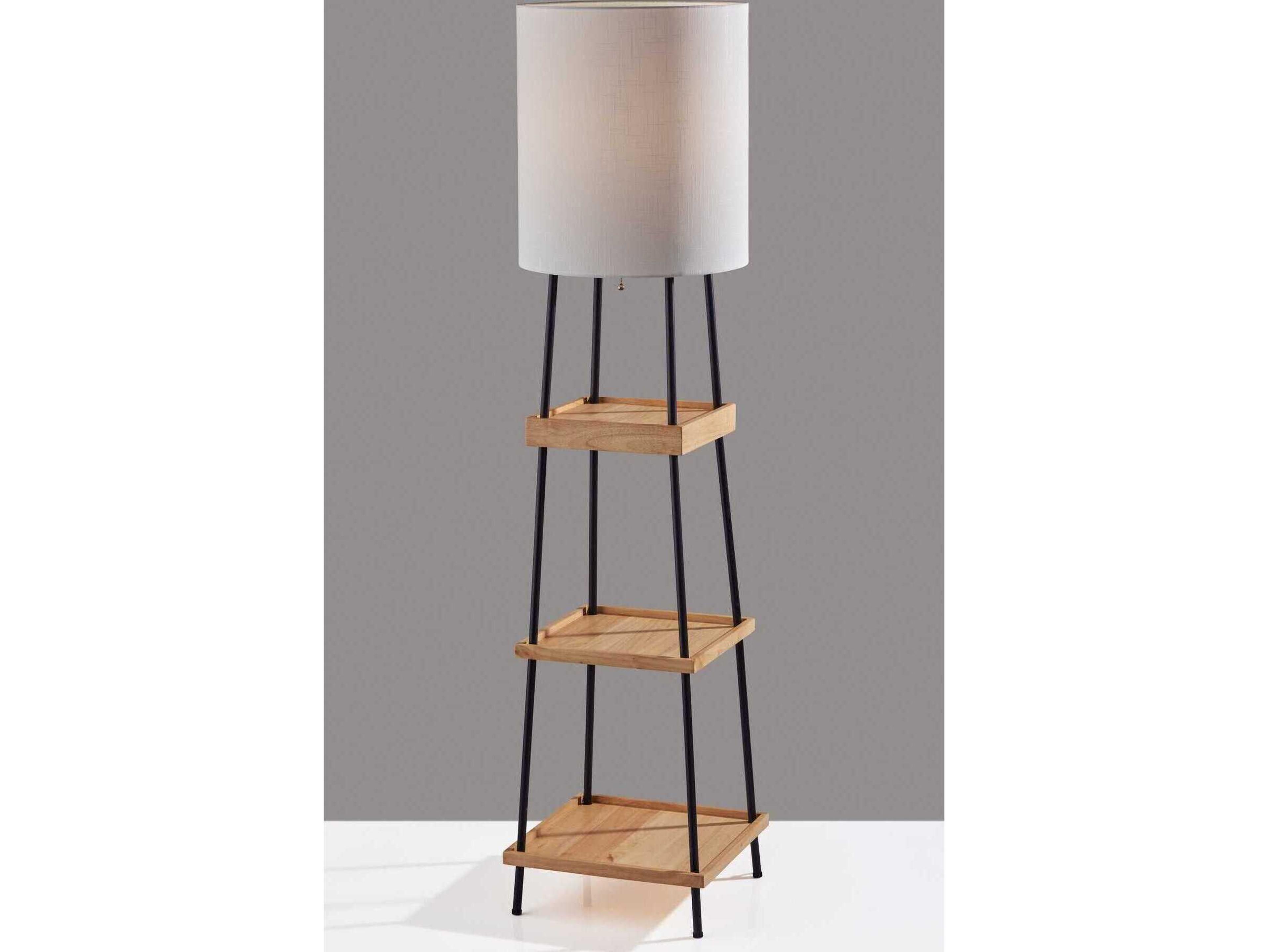 Adesso Henry Black Natural White Linen Floor Lamp