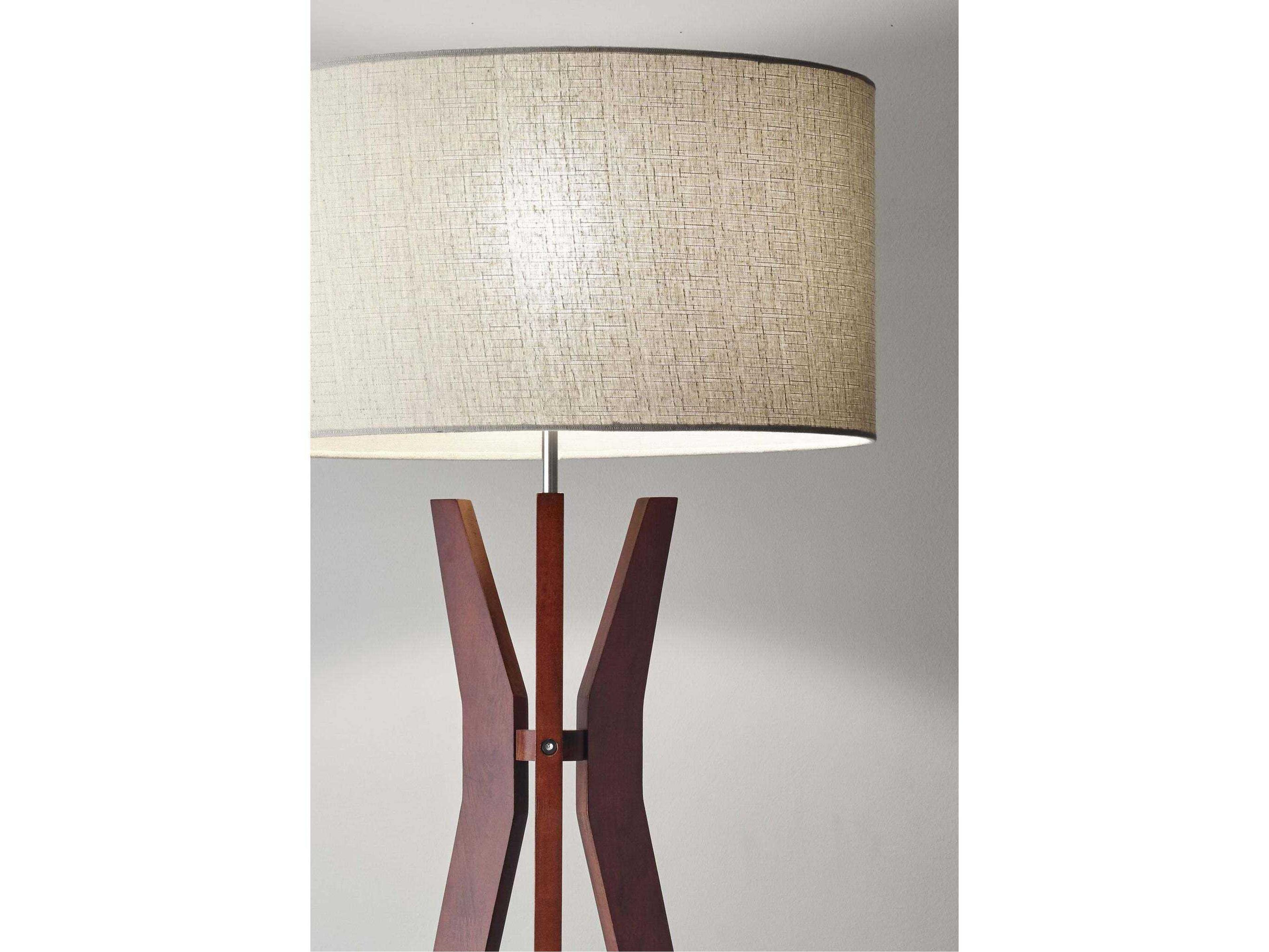 Adesso Bedford Solid Walnut Oatmeal Linen Fabric Wood Floor Lamp
