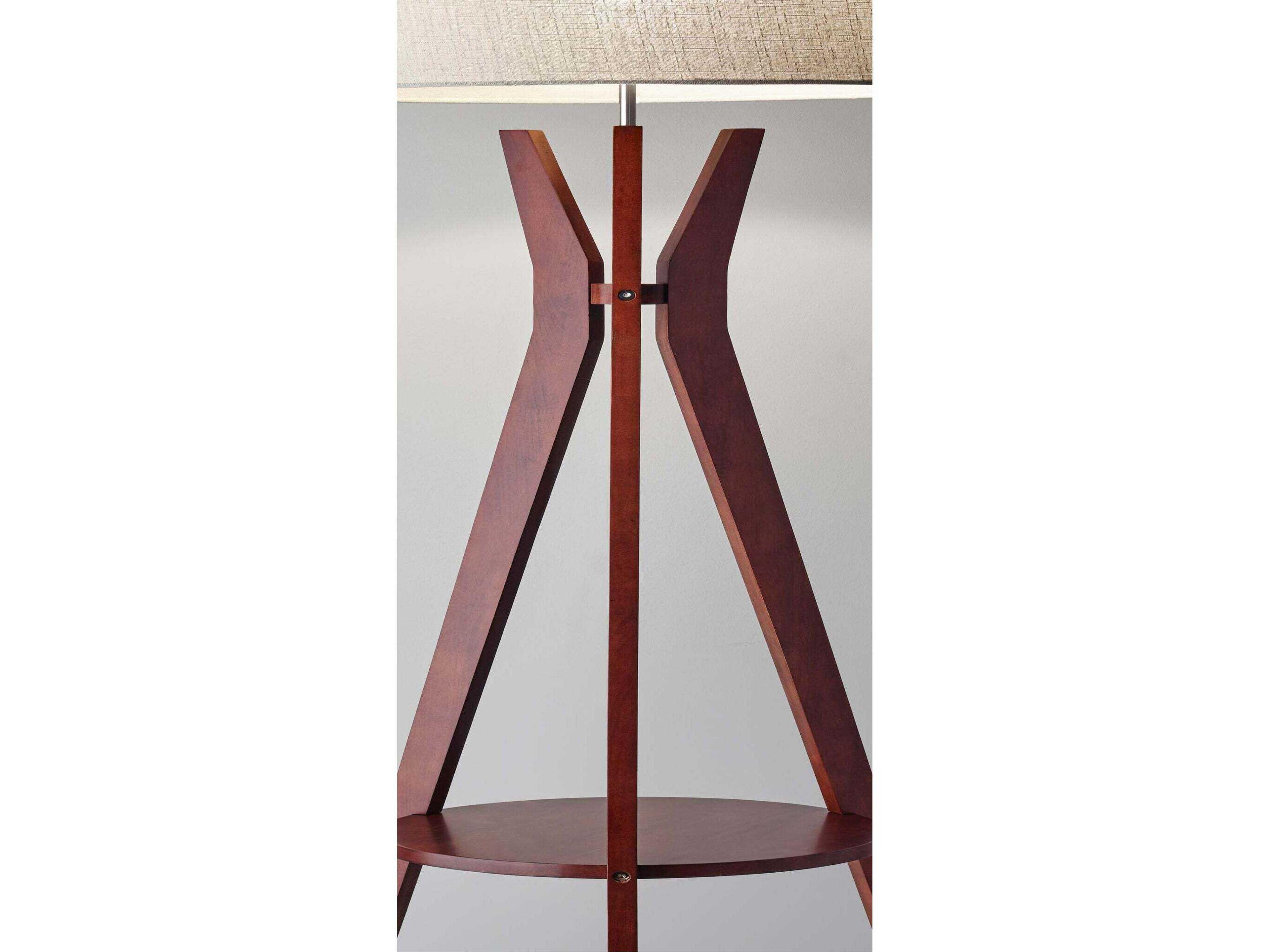 Adesso Bedford Solid Walnut Oatmeal Linen Fabric Wood Floor Lamp