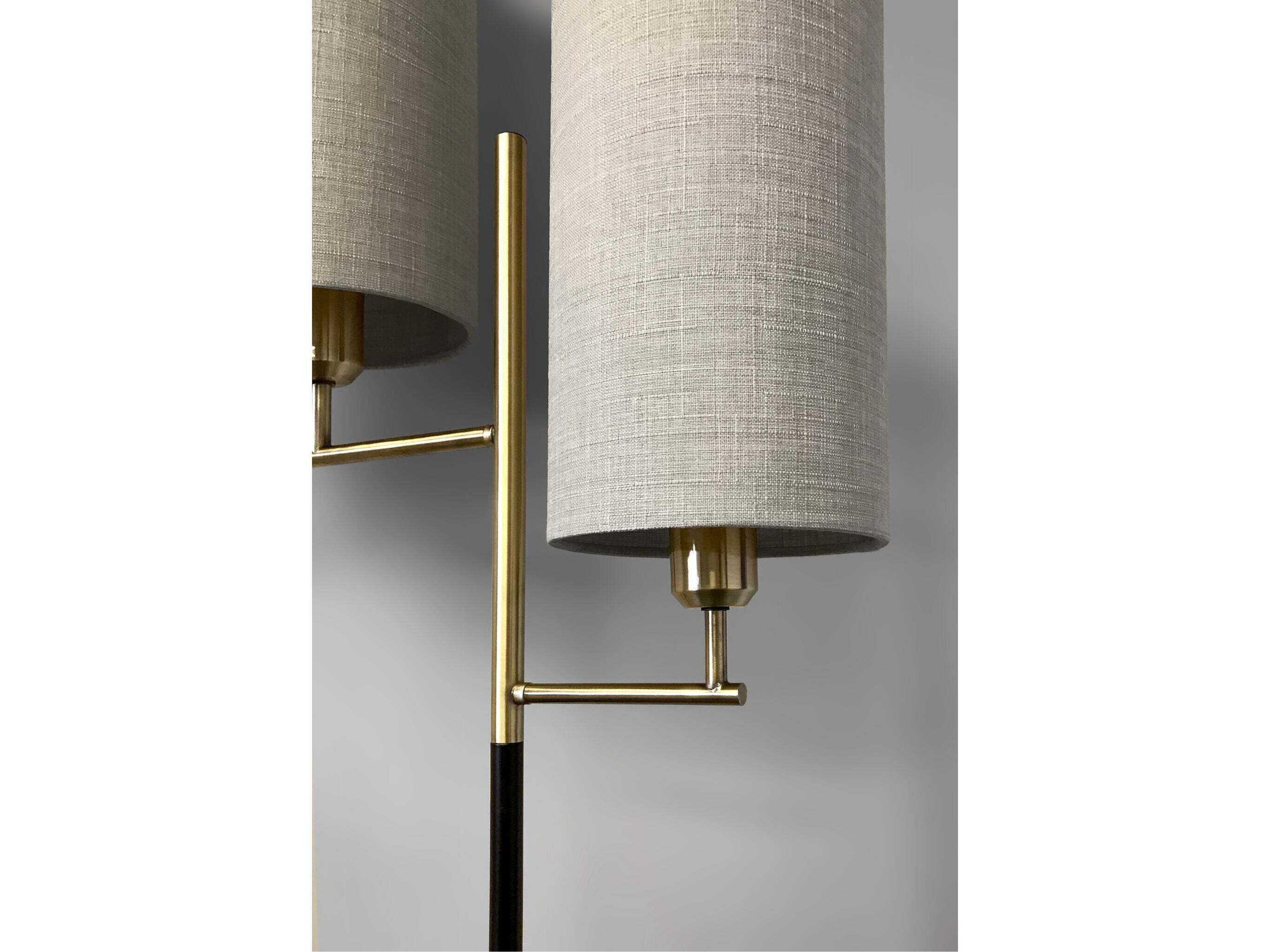Adesso Davis Matte Black Antique Brass Natural Textured Fabric Floor Lamp