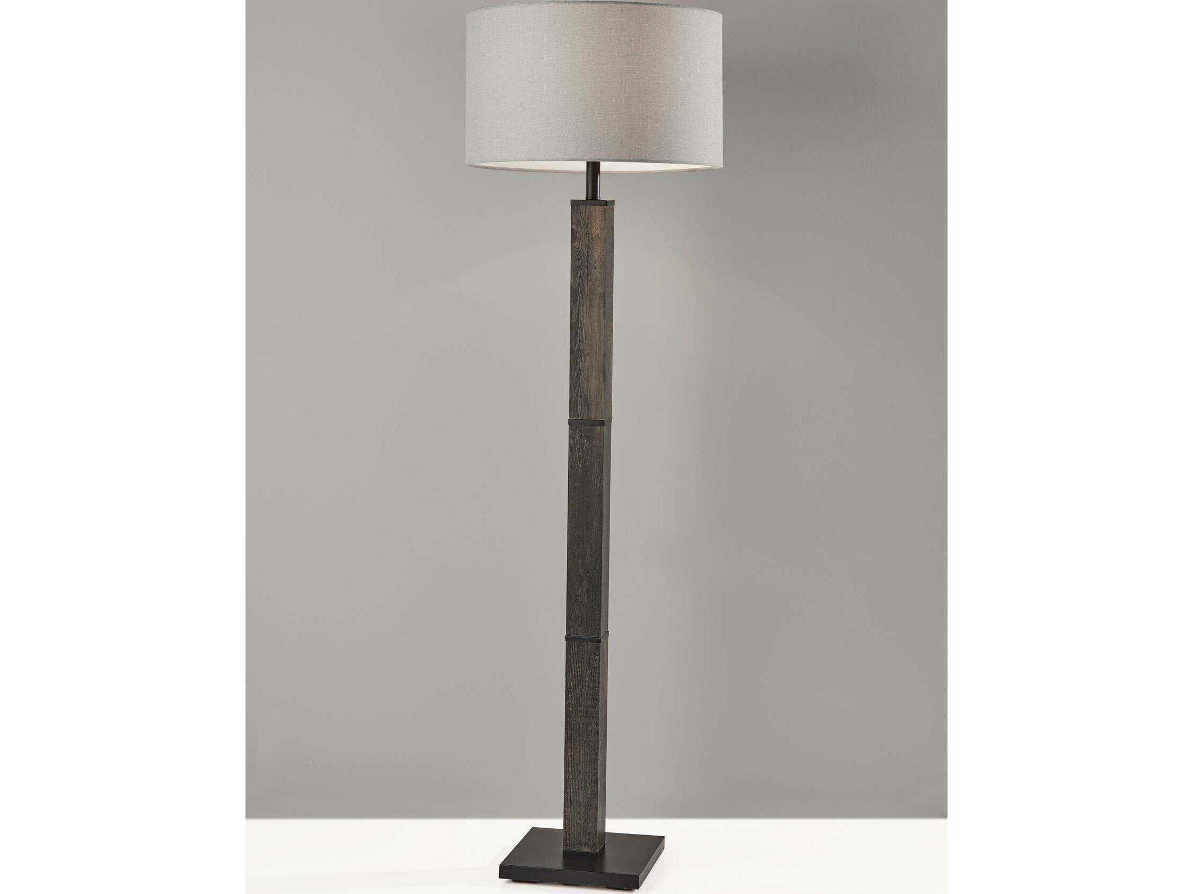 Adesso Kona Black Light Grey Textured Fabric Floor Lamp