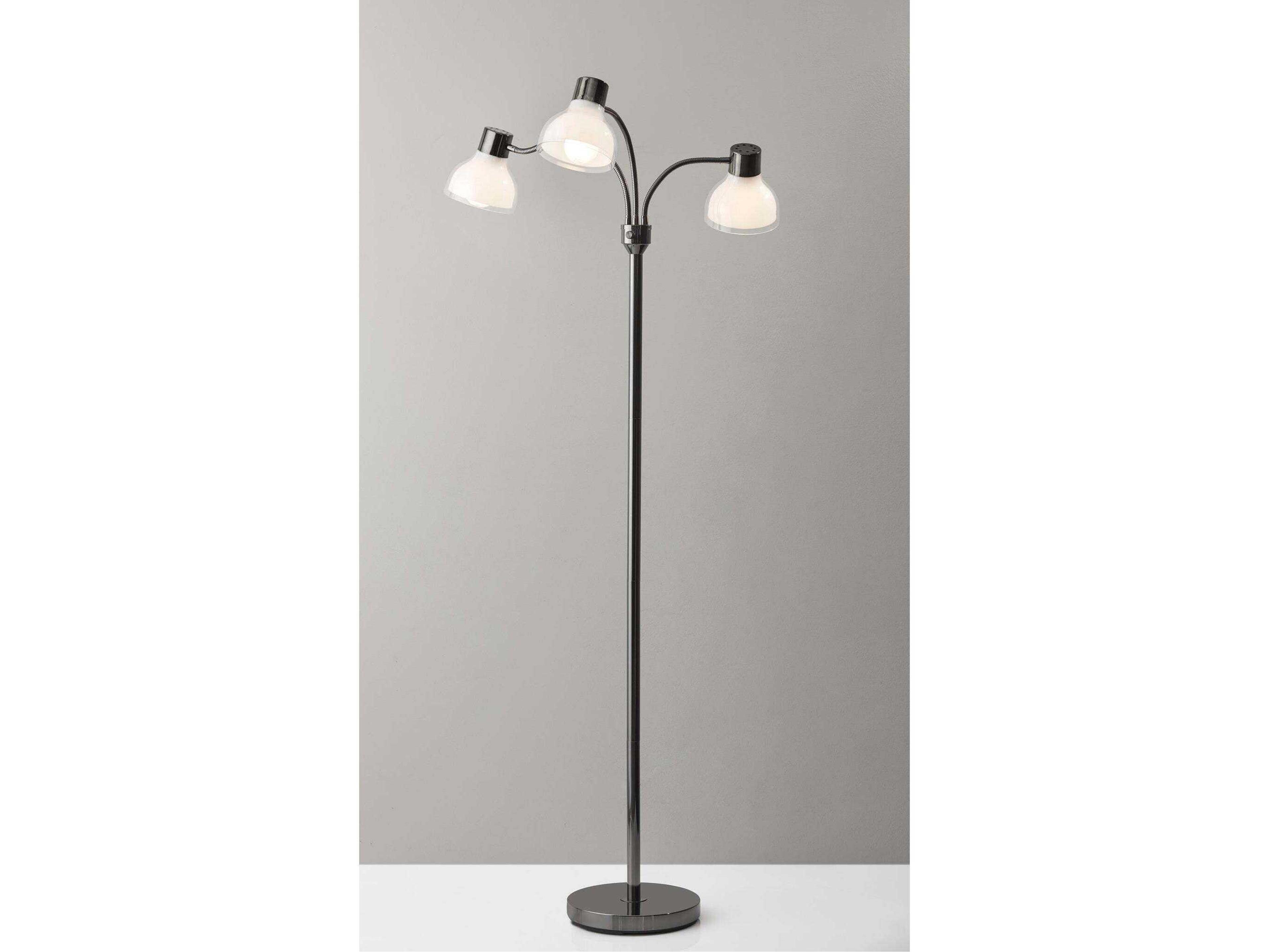 Adesso Presley Black Nickel Clear Plastic Outer Frosted Inner Floor Lamp