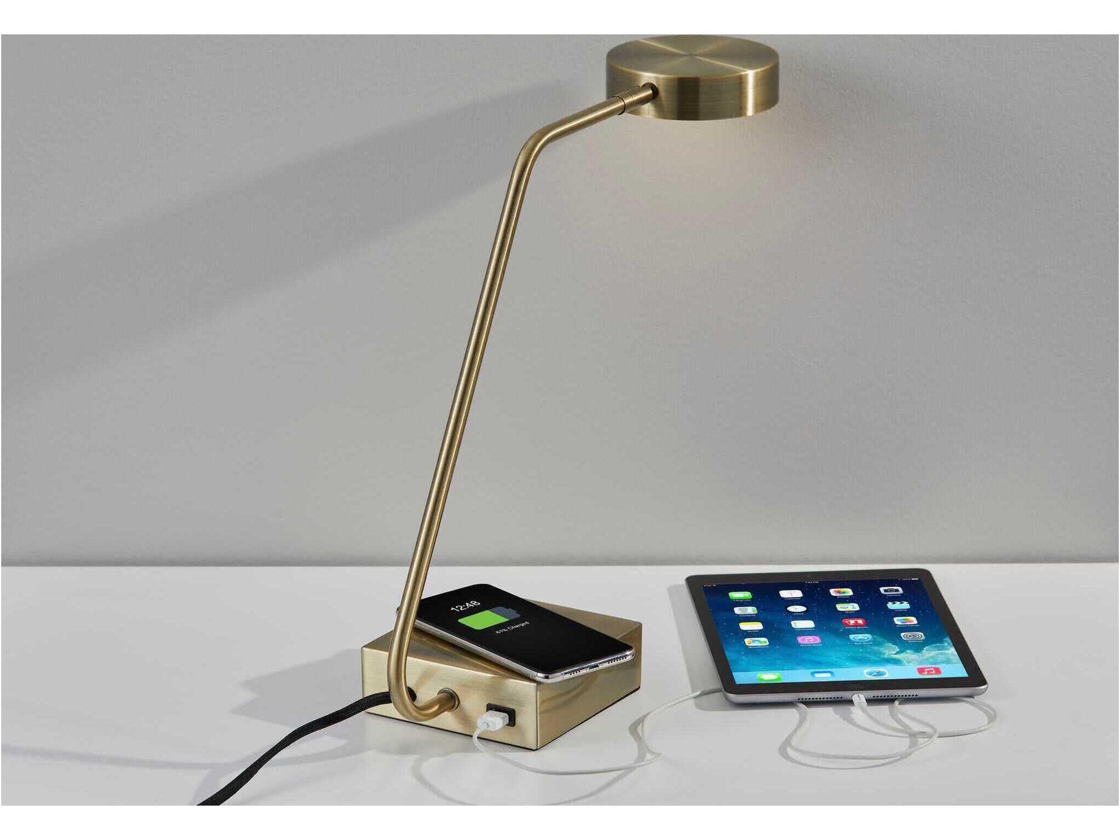 Adesso Conrad Matte Black Antique Brass Metal Desk Lamp