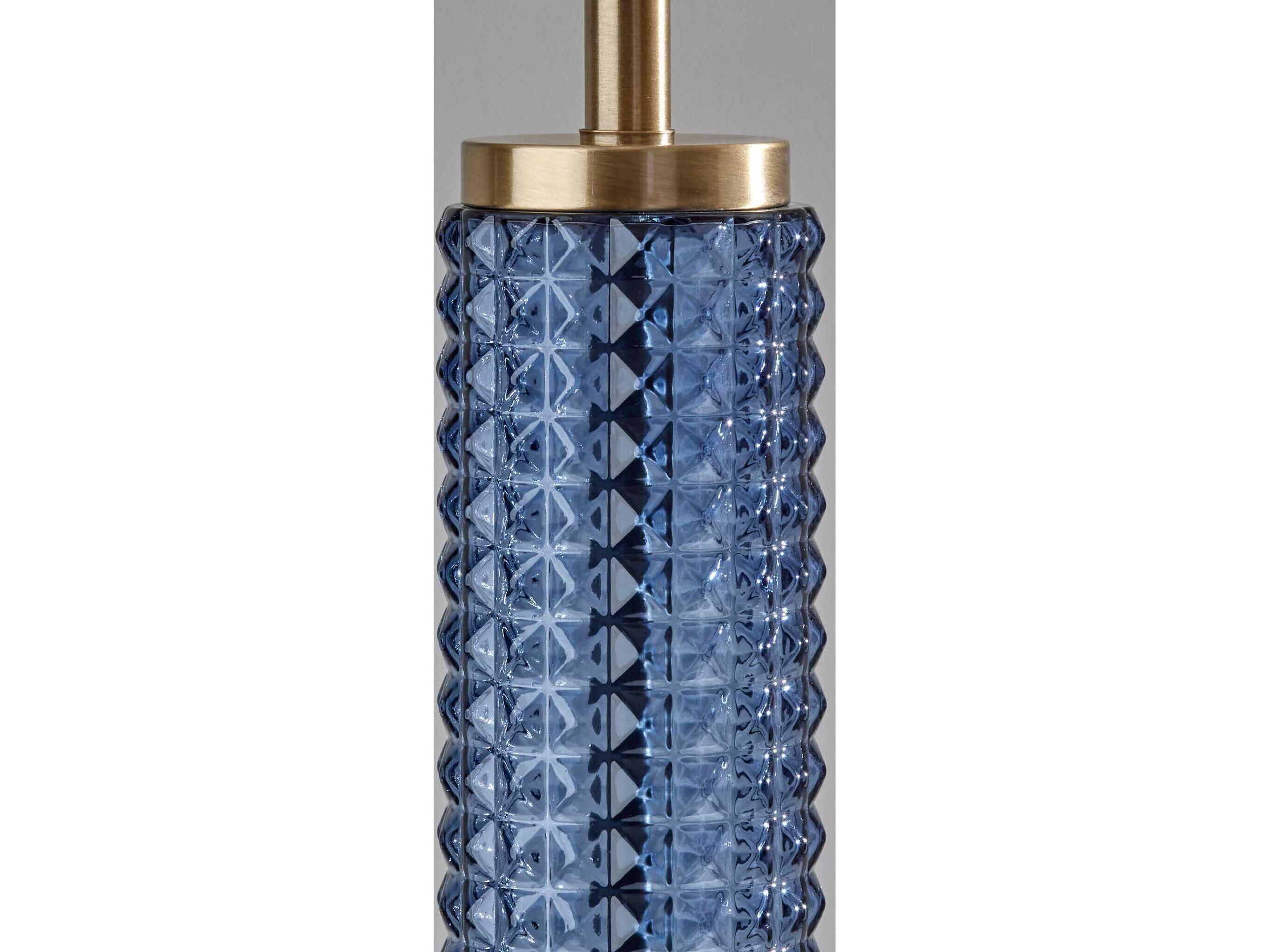 Adesso Delilah Antique Brass Blue Textured Glass Woven Natural Light Beige Paper Floor Lamp