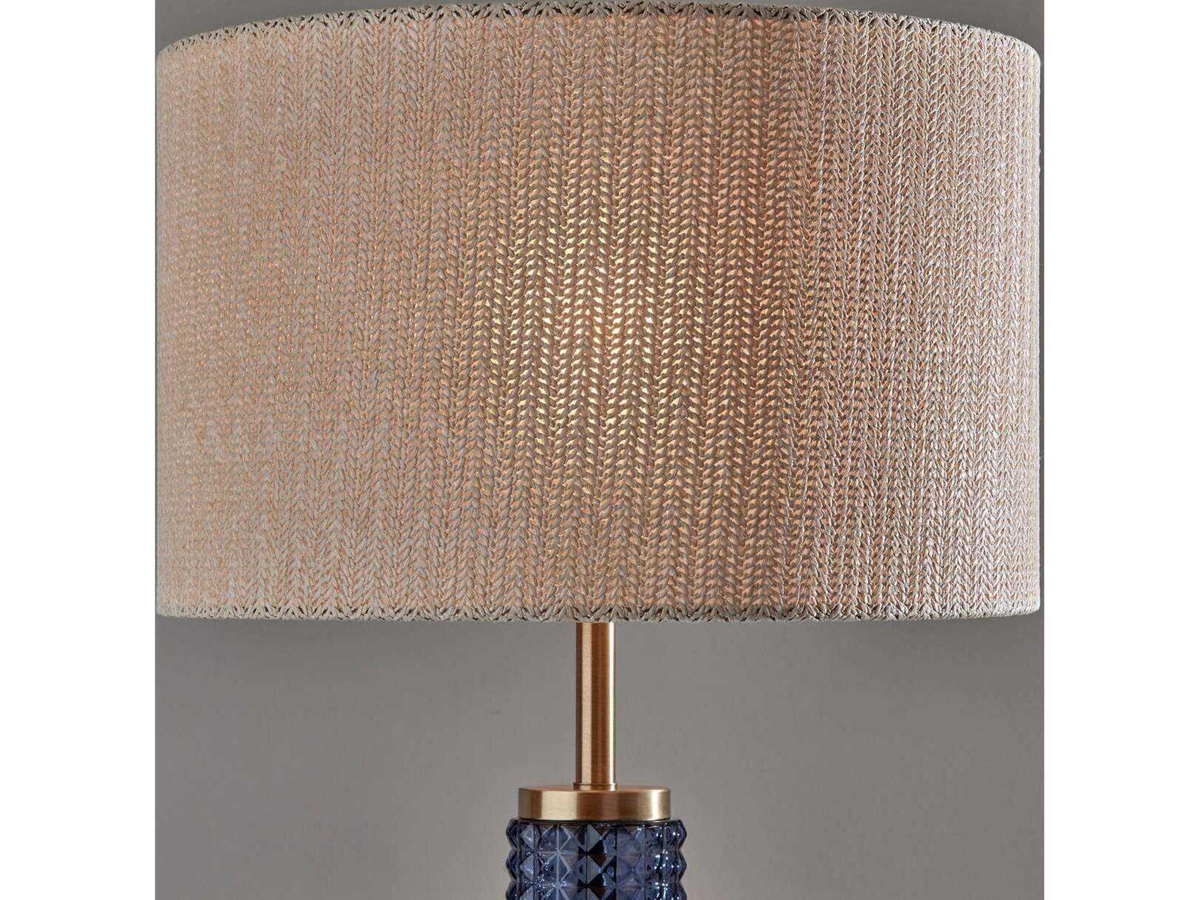 Adesso Delilah Antique Brass Blue Textured Glass Woven Natural Light Beige Paper Floor Lamp