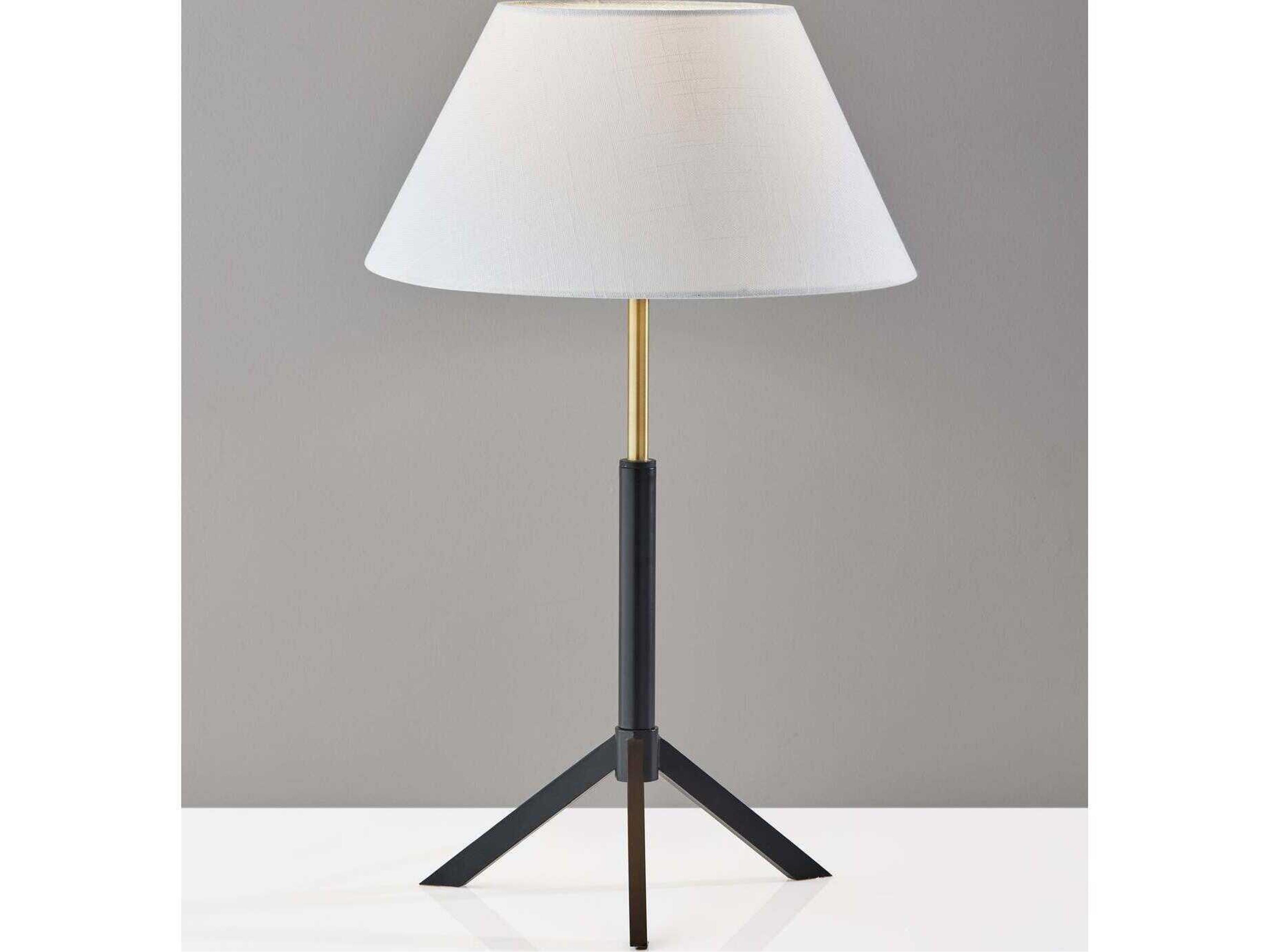 Adesso Harvey Black Brass White Linen Table Lamp