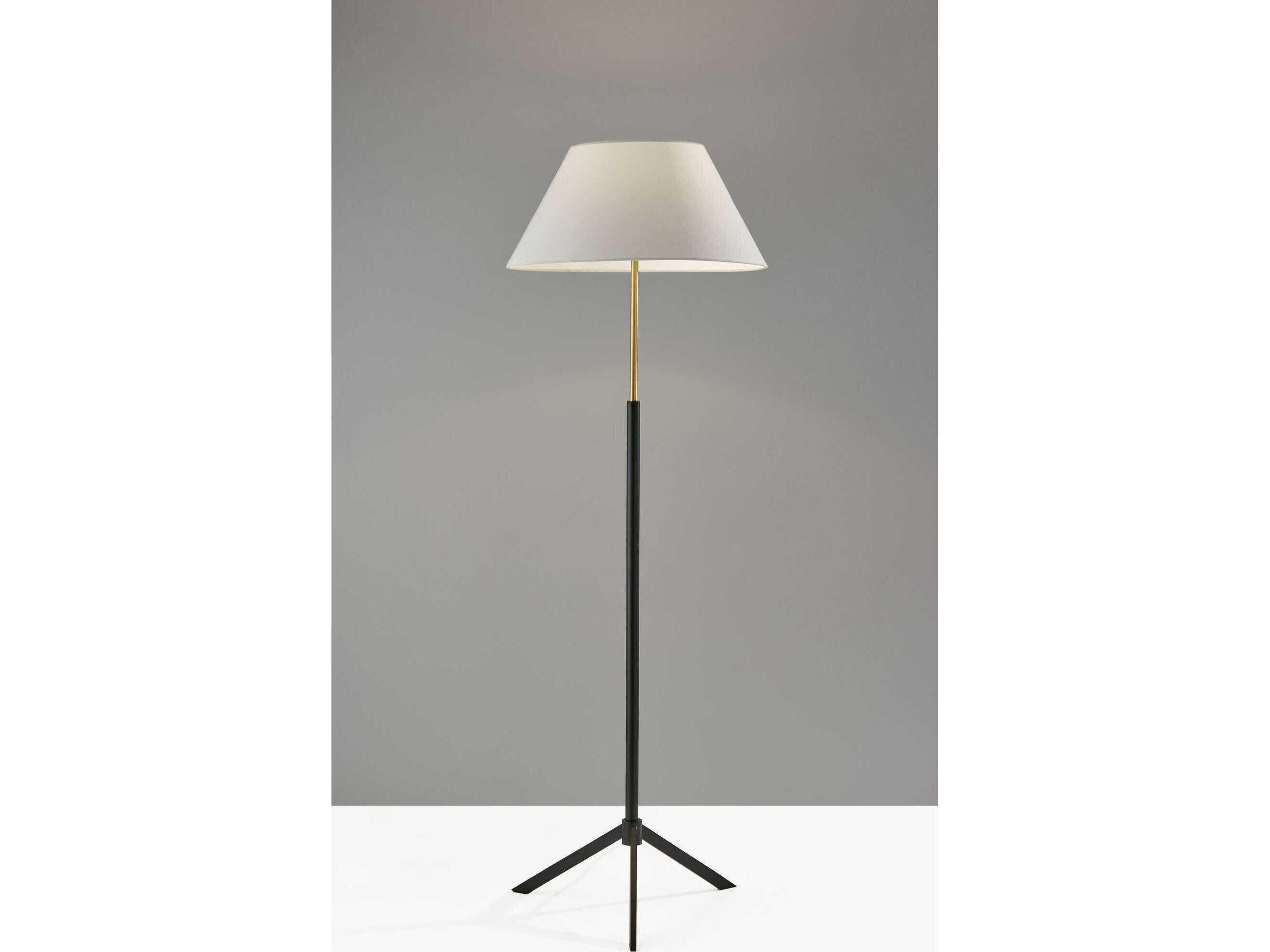 Adesso Harvey Black Brass White Linen Floor Lamp