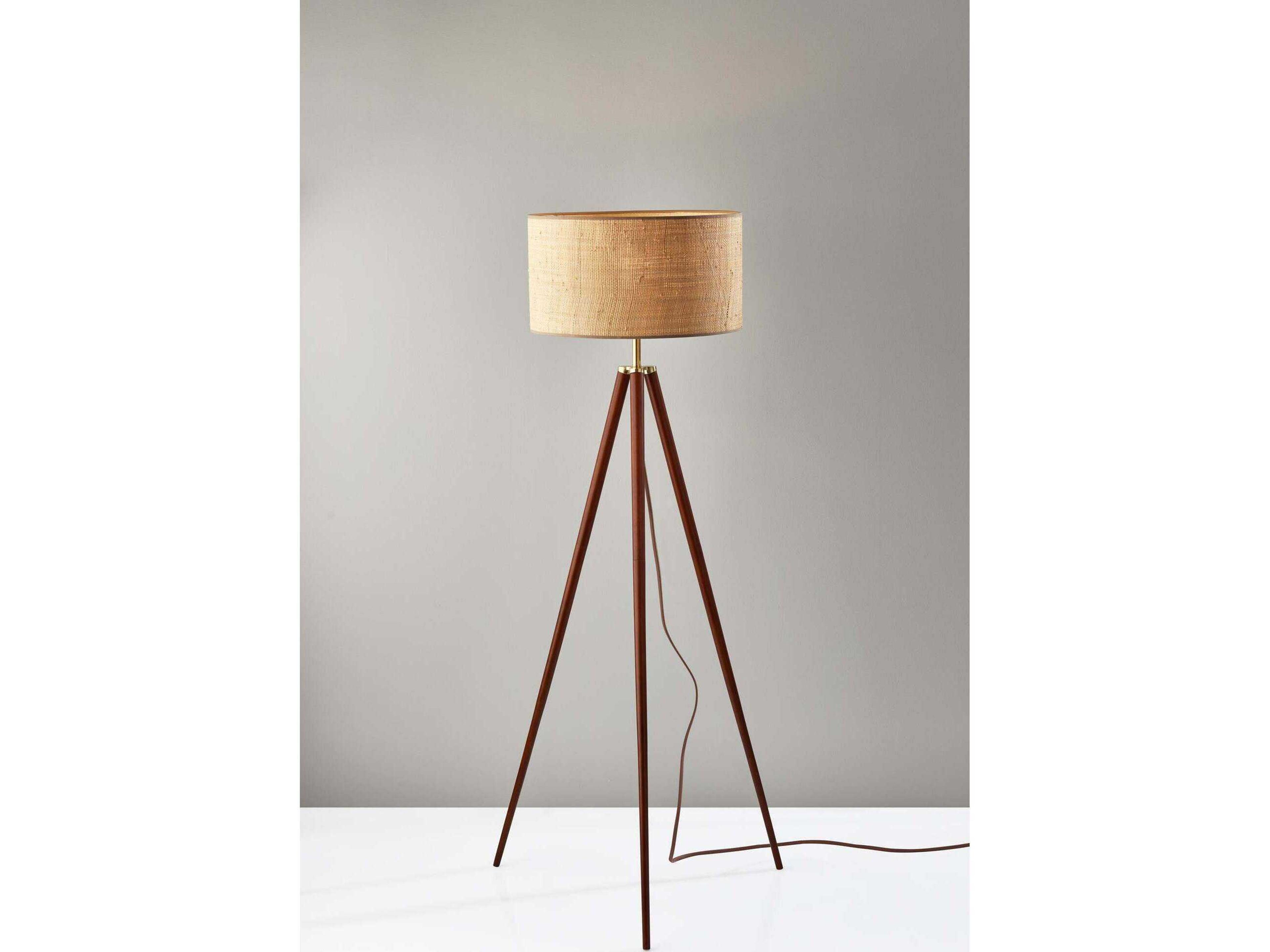 Adesso Jackson Walnut Antique Brass Brown Floor Lamp
