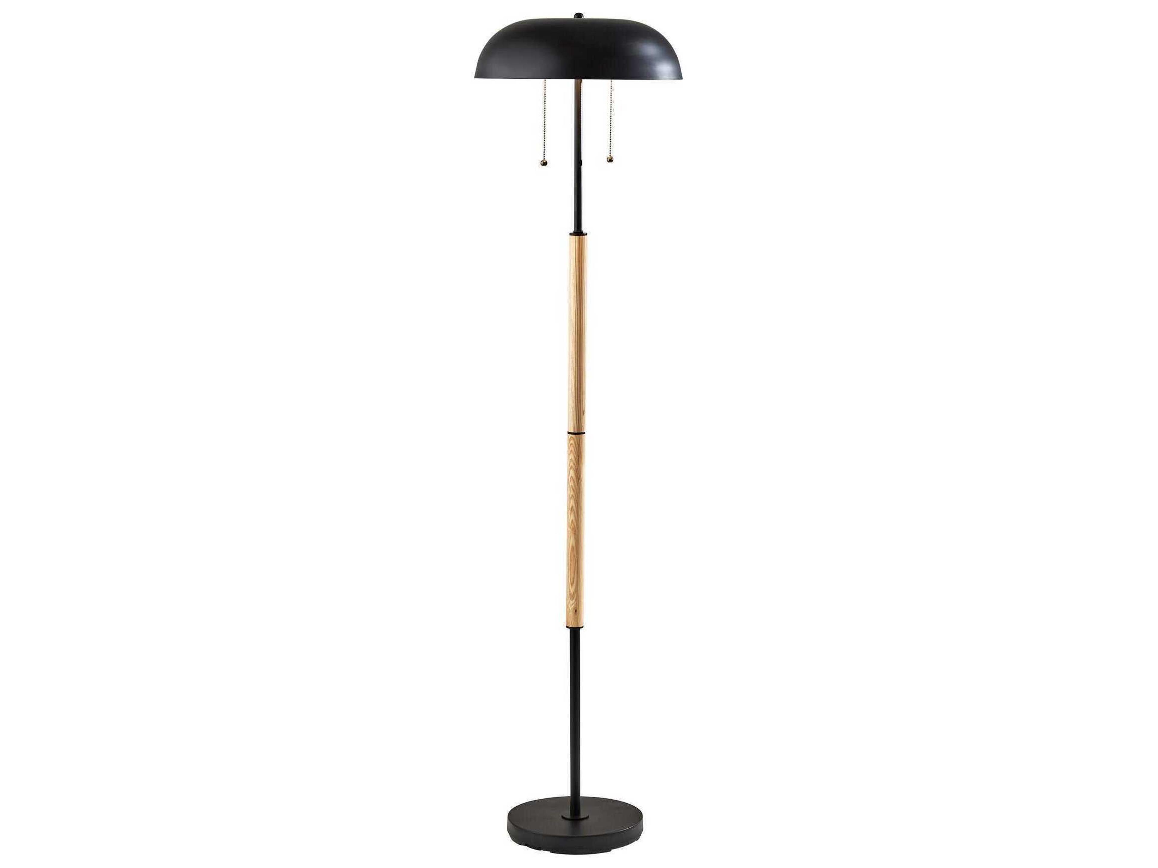 Everett Floor Lamp Black and Natural Wood Modern
