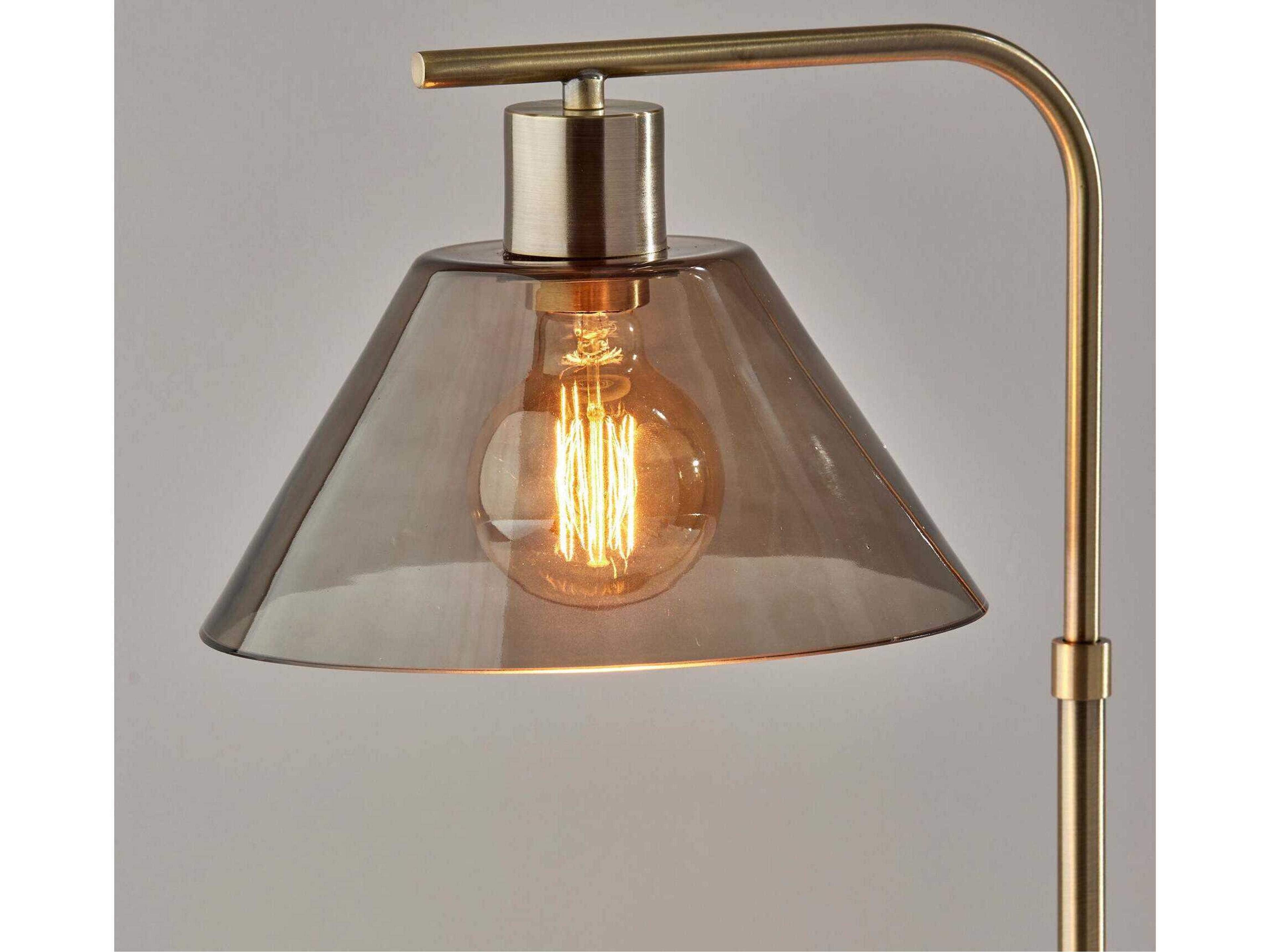 Adesso Zoe Antique Brass Smoked Glass Desk Lamp