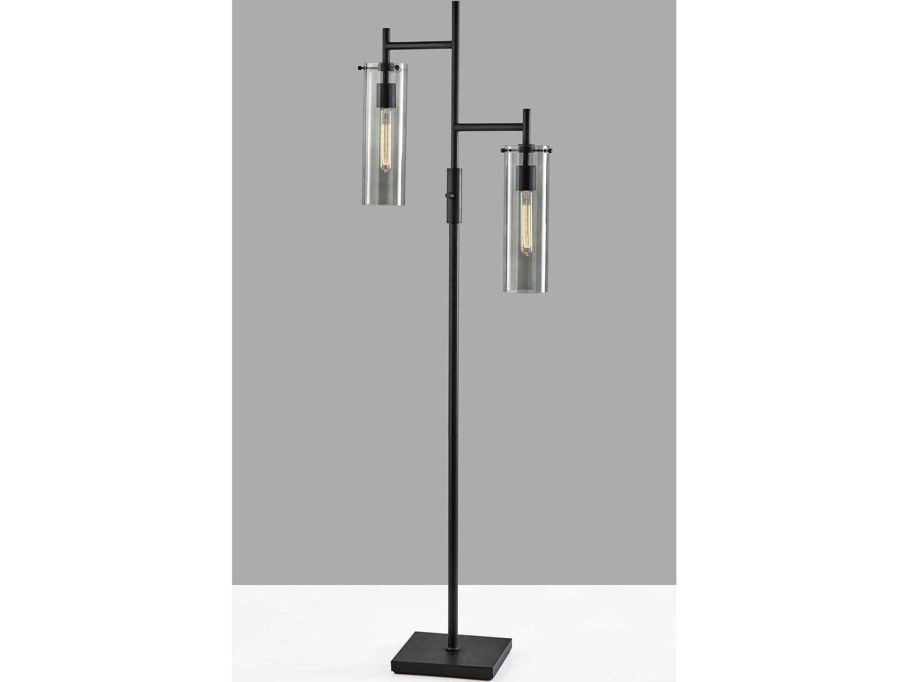 Adesso Dalton Black Smoked Glass Floor Lamp