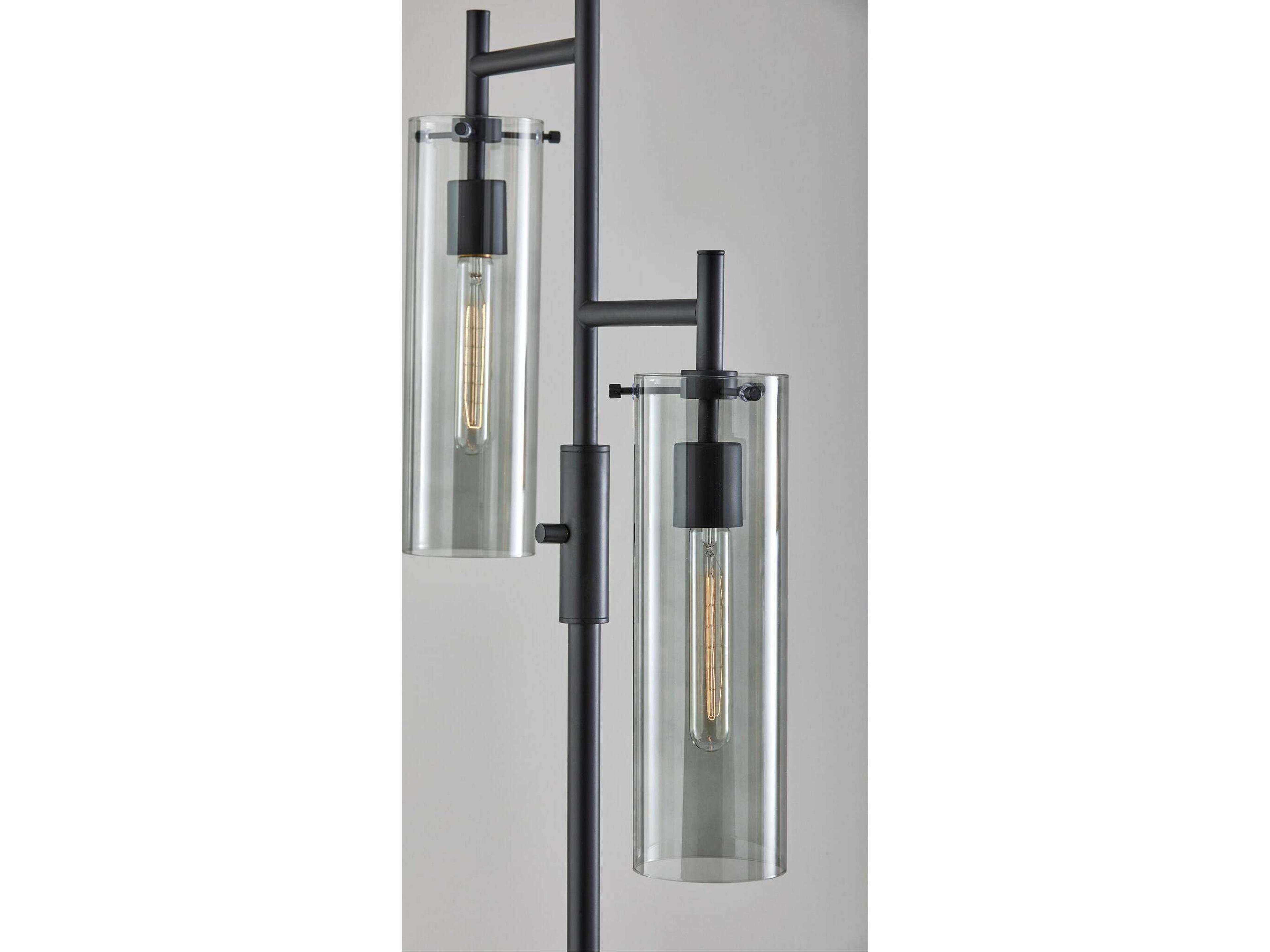 Adesso Dalton Black Smoked Glass Floor Lamp
