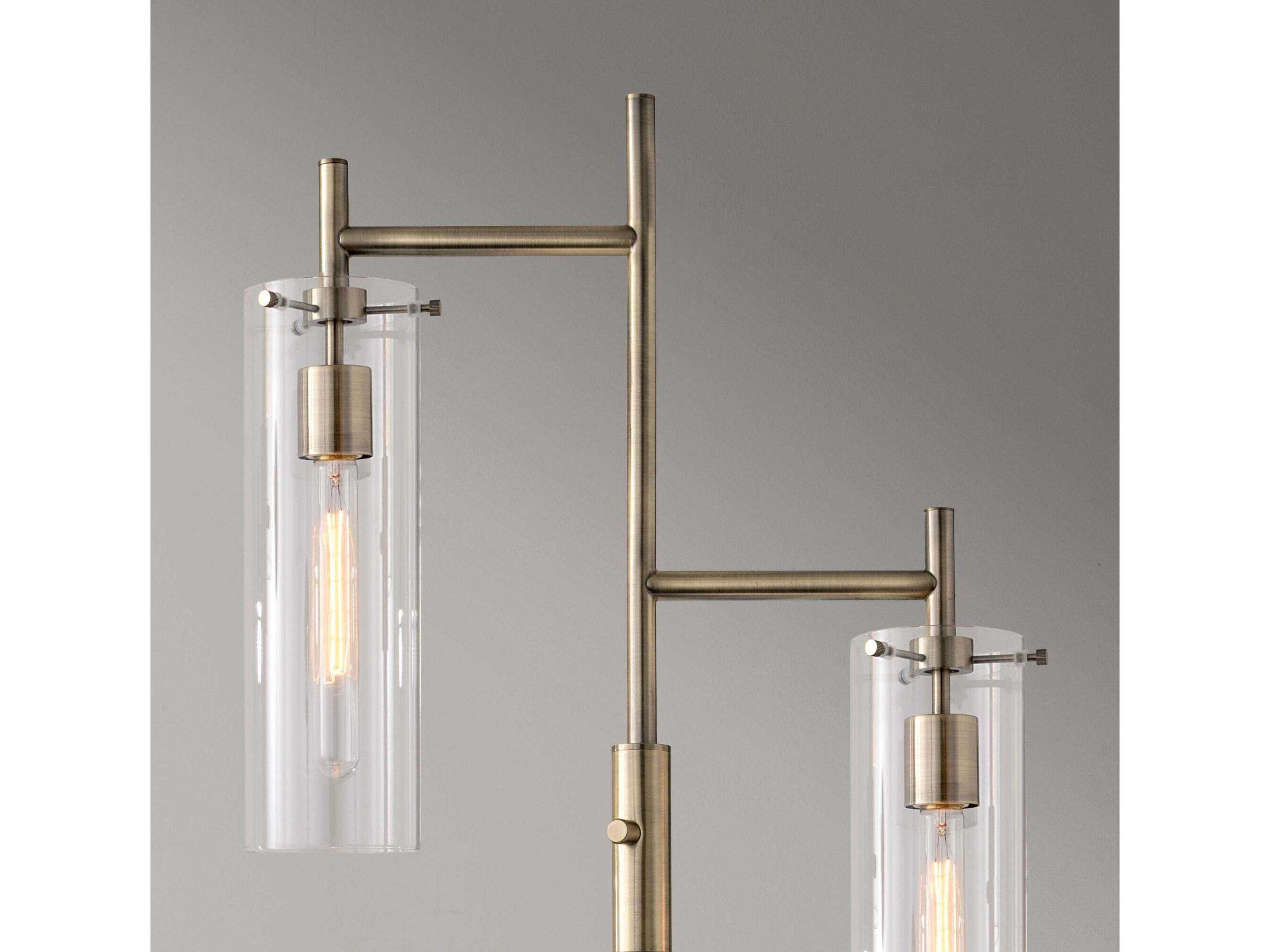 Adesso Dalton Antique Brass Clear Glass Floor Lamp