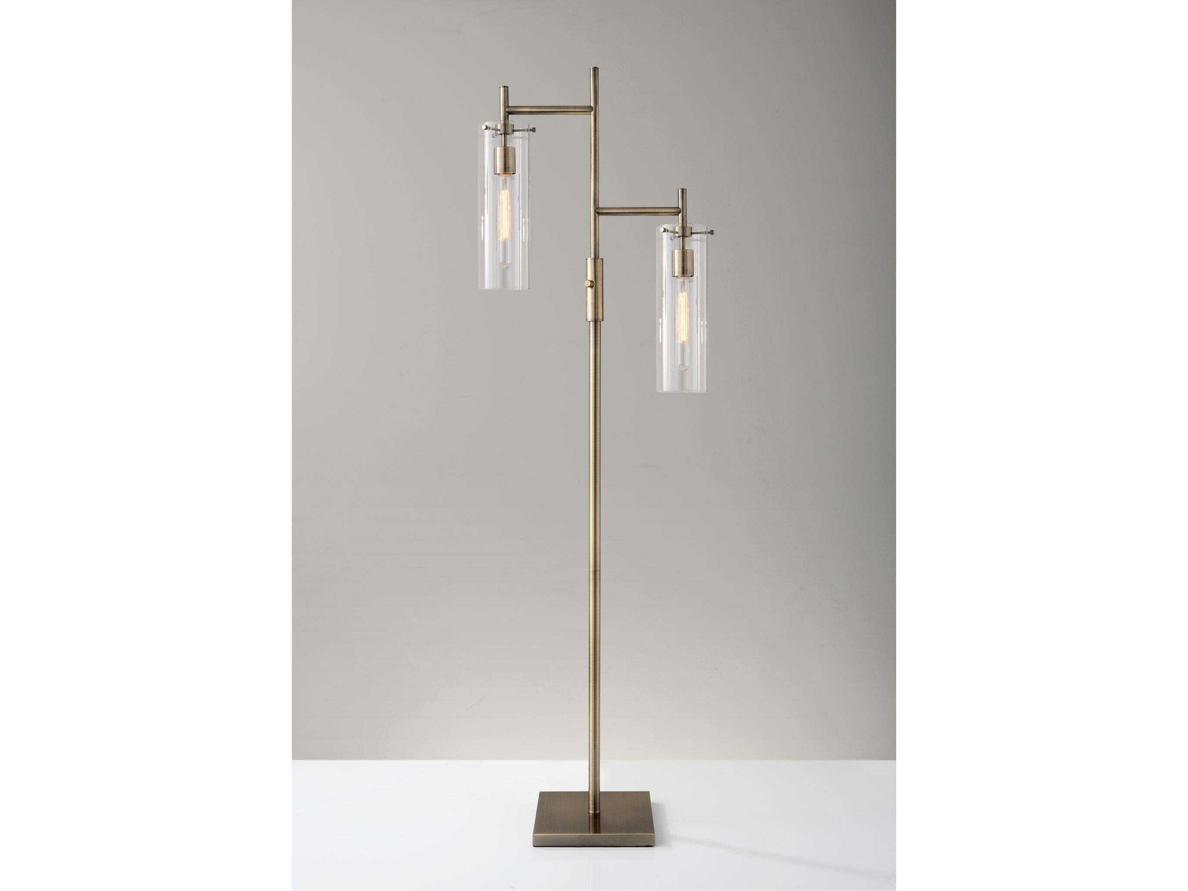 Adesso Dalton Antique Brass Clear Glass Floor Lamp