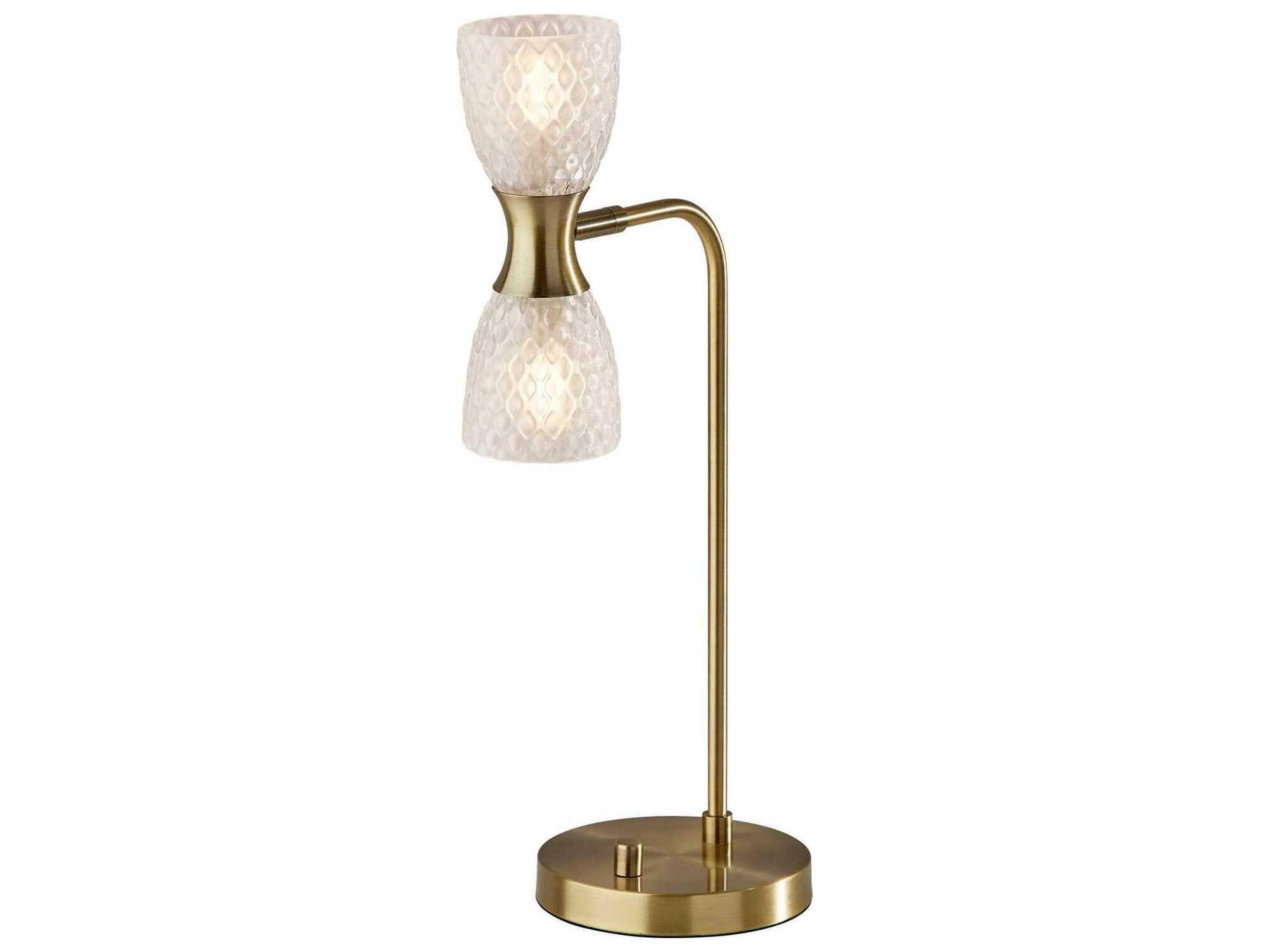 Nina LED Desk Lamp in Antique Brass with Textured Glass