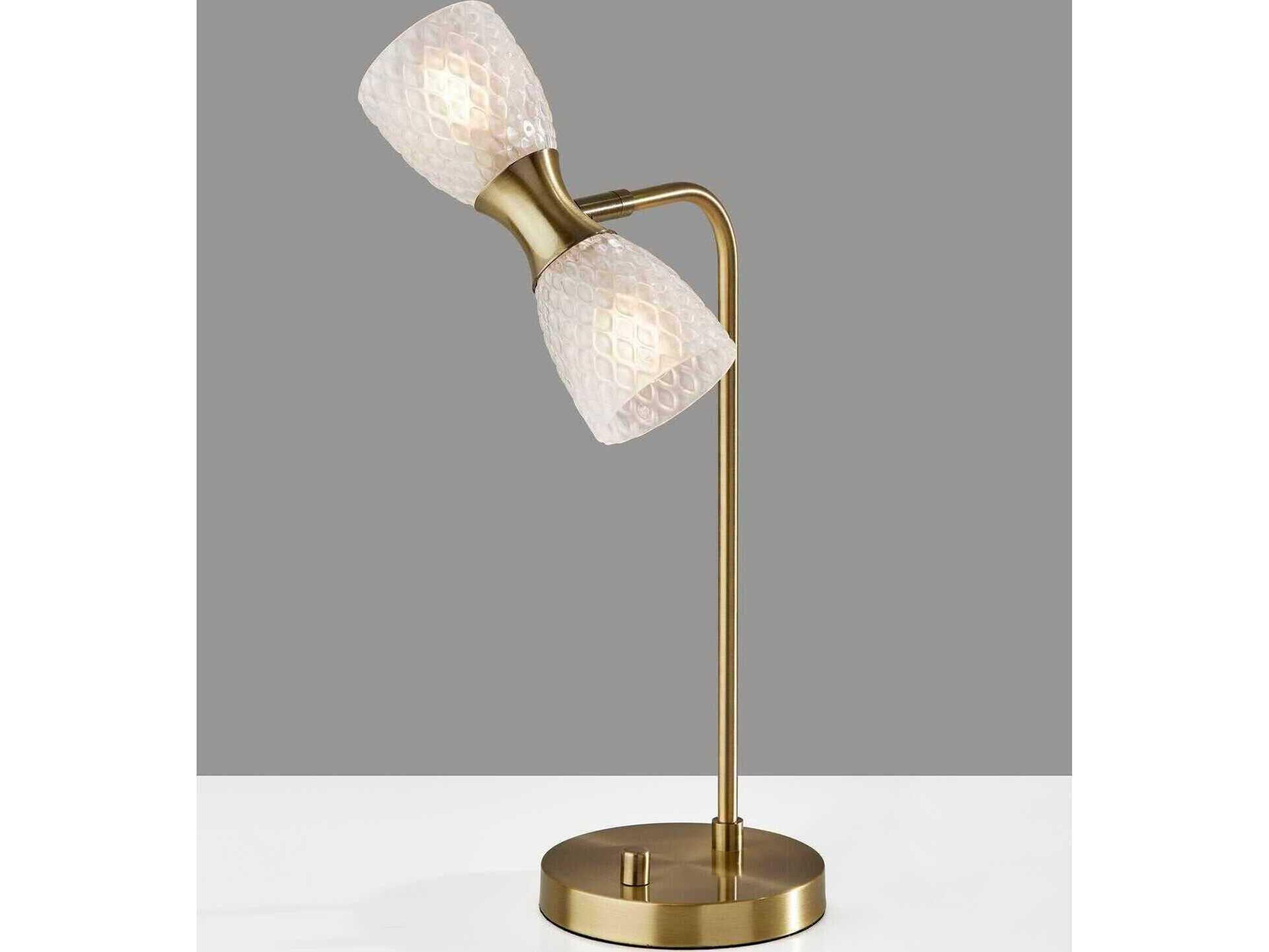 Adesso Nina Antique Brass Textured Milk Glass Desk Lamp
