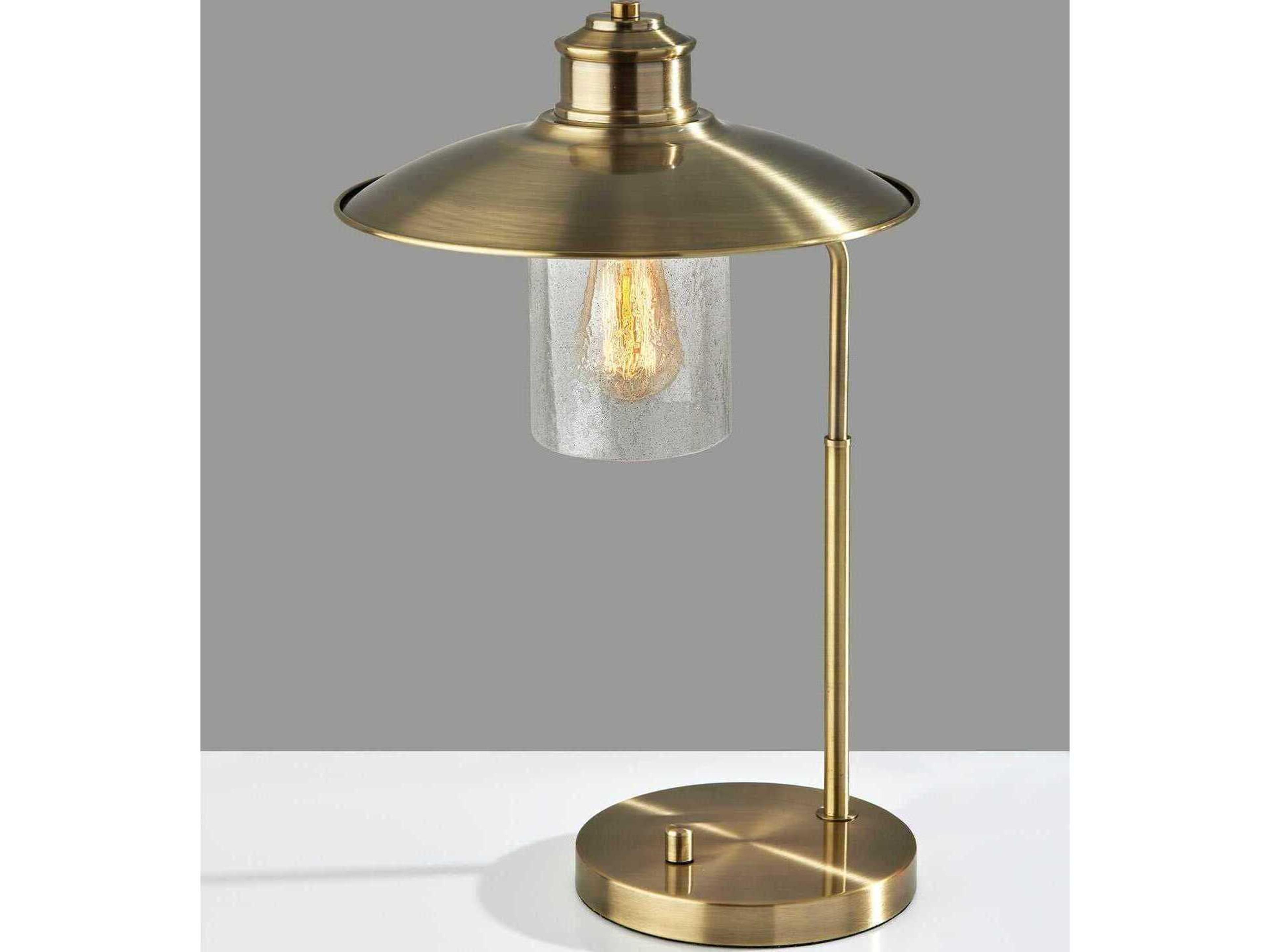 Adesso Kieran Antique Brass Metal Clear Seeded Glass Desk Lamp