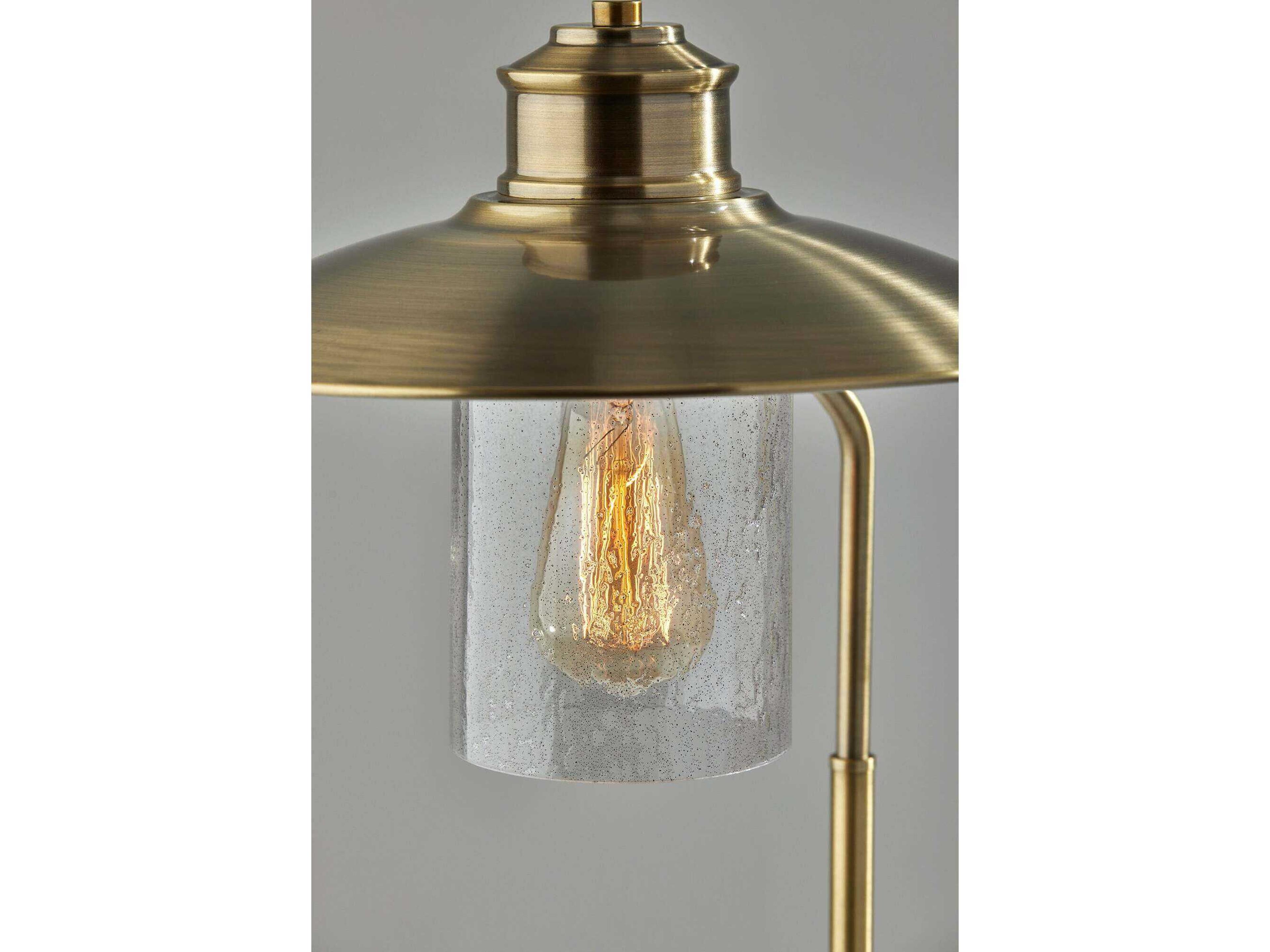 Adesso Kieran Antique Brass Metal Clear Seeded Glass Desk Lamp