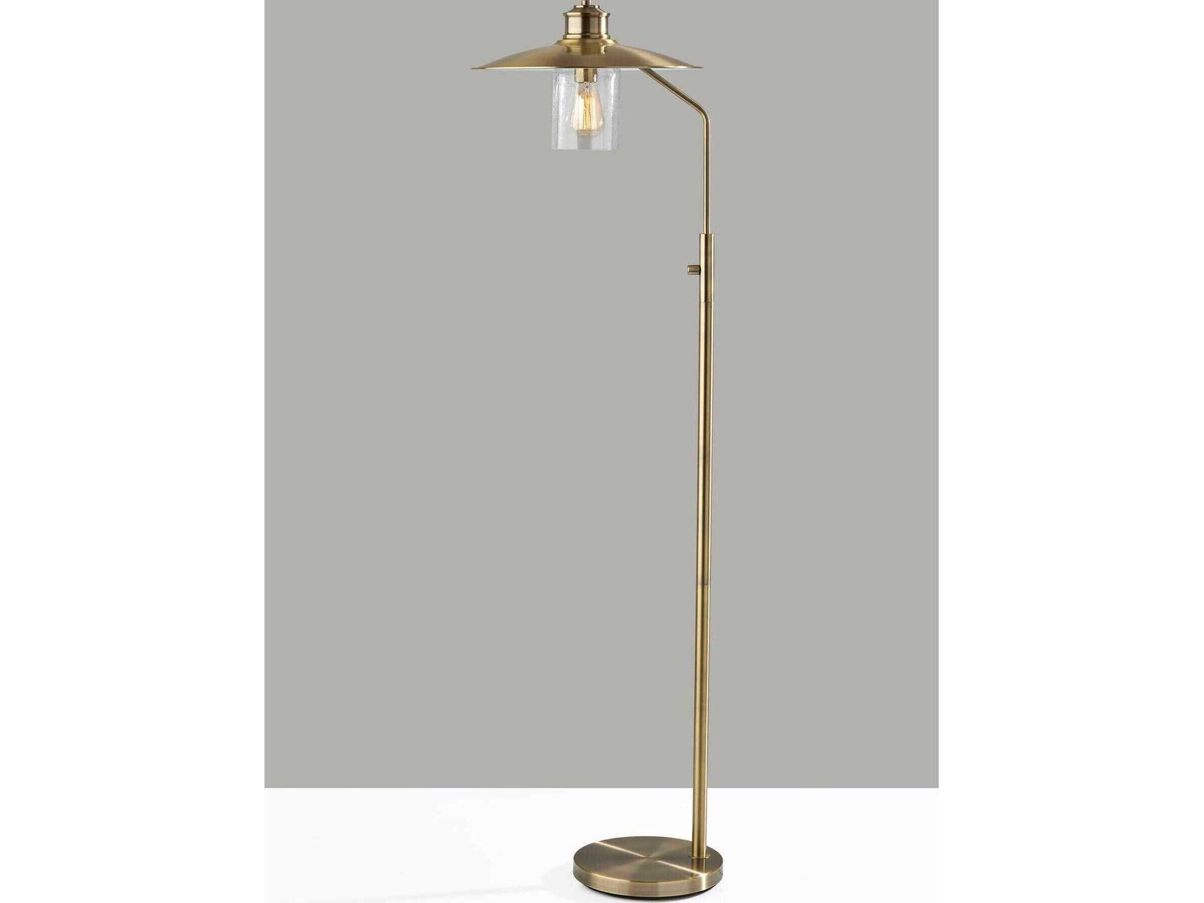 Adesso Kieran Antique Brass Metal Clear Seeded Glass Floor Lamp