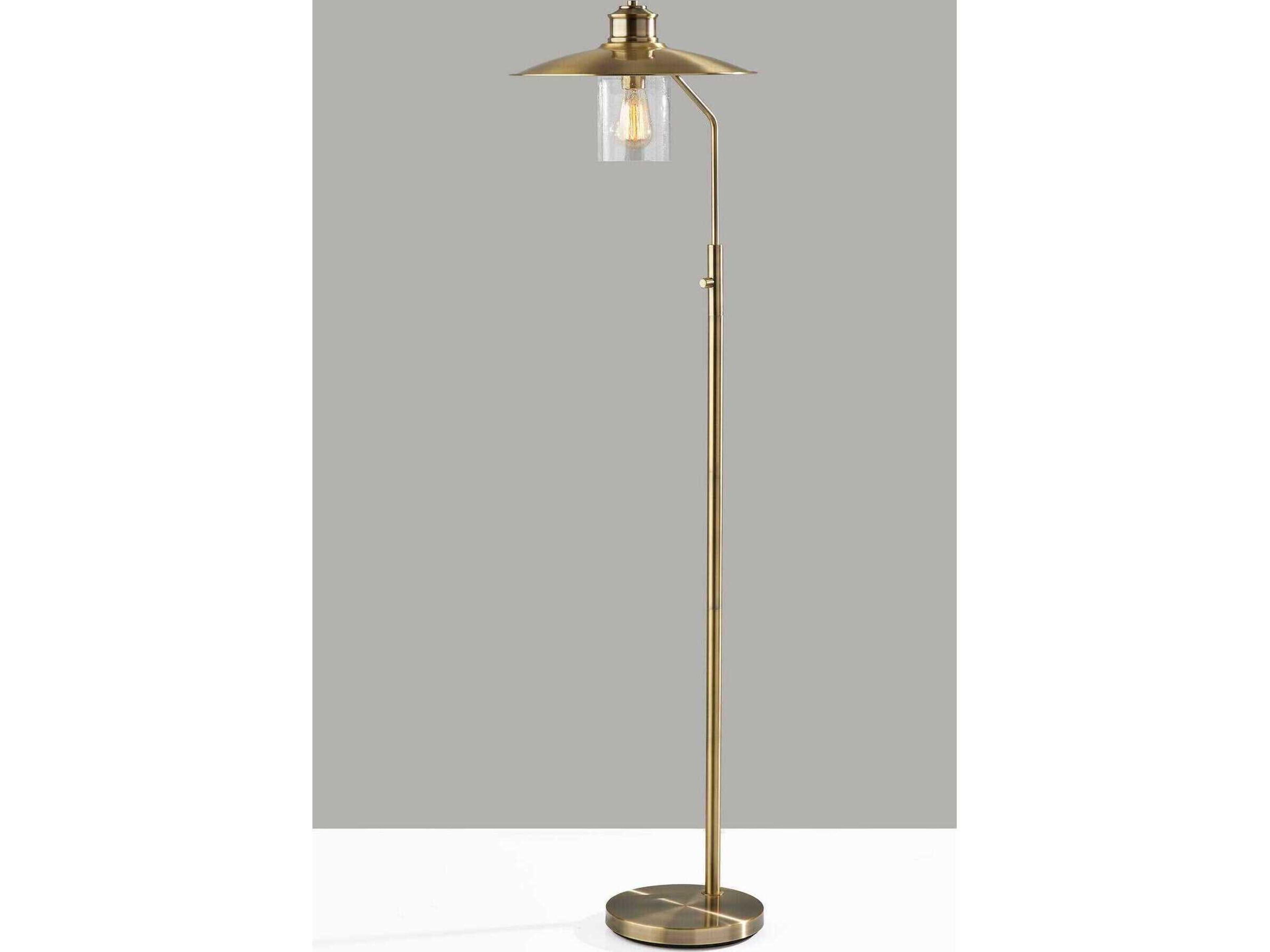 Adesso Kieran Antique Brass Metal Clear Seeded Glass Floor Lamp